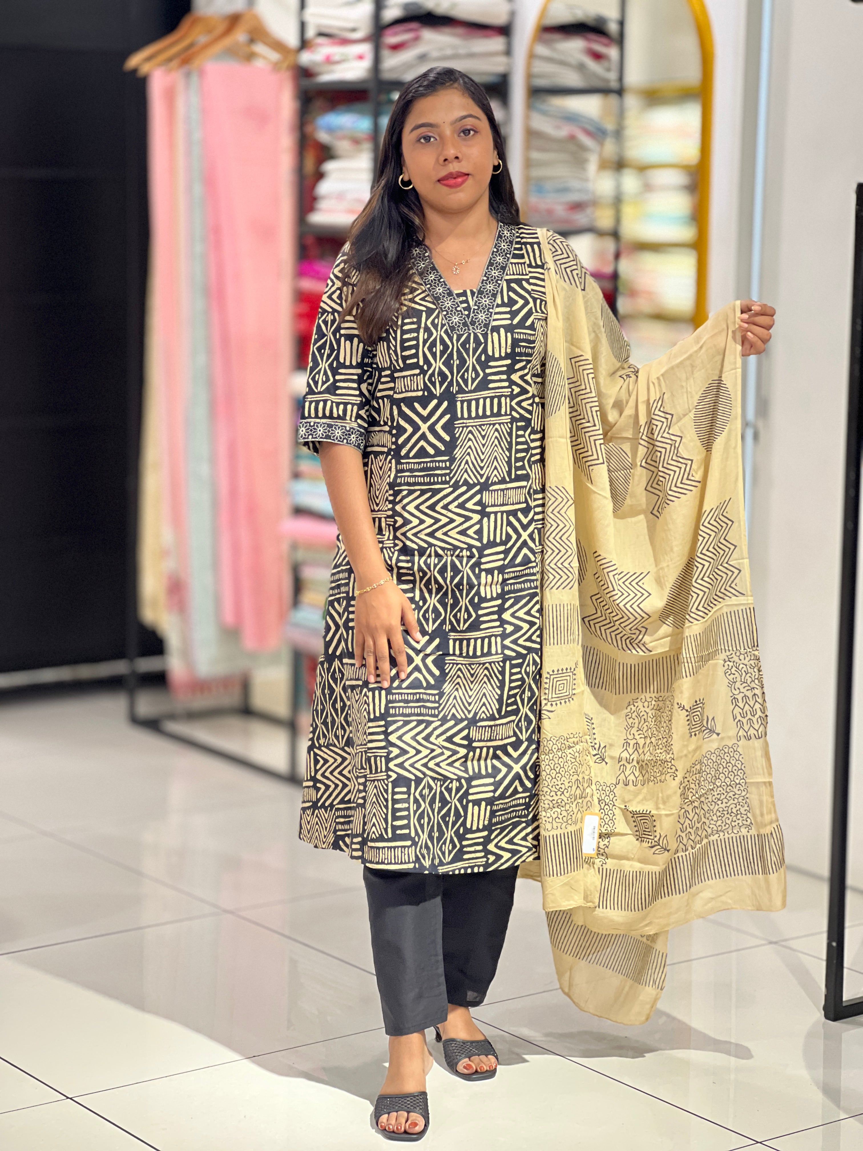 Geometric Printed Cotton Kurta Set | KKR108