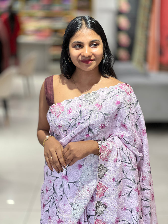 Floral Print With Tepchi Embroidery Detailed Kota Saree | PNS281