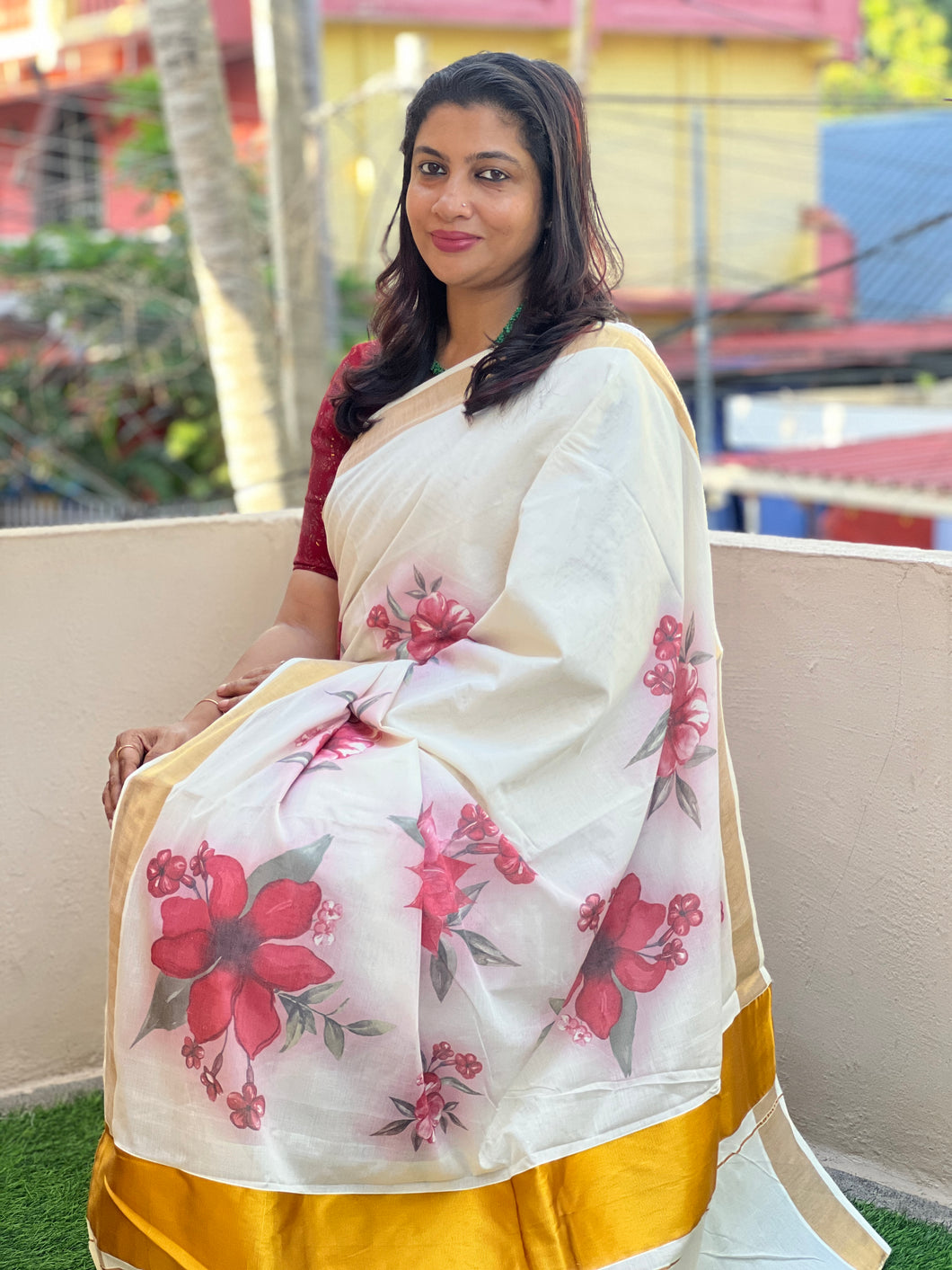 Digital Printed Tissue Kerala Saree | GAT111