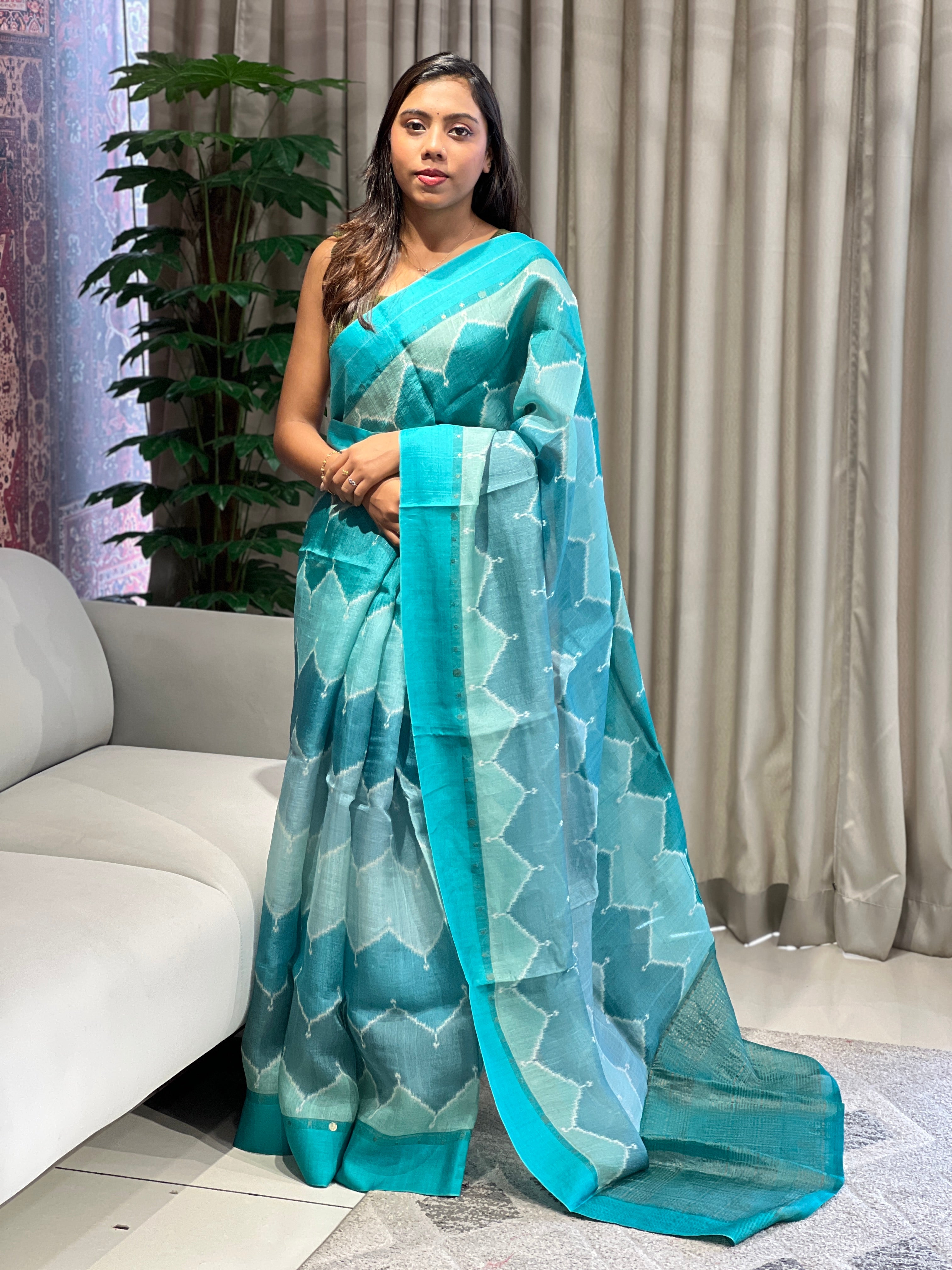 Print With Metal Petal Detailed Tussar Organza Saree | RGD763