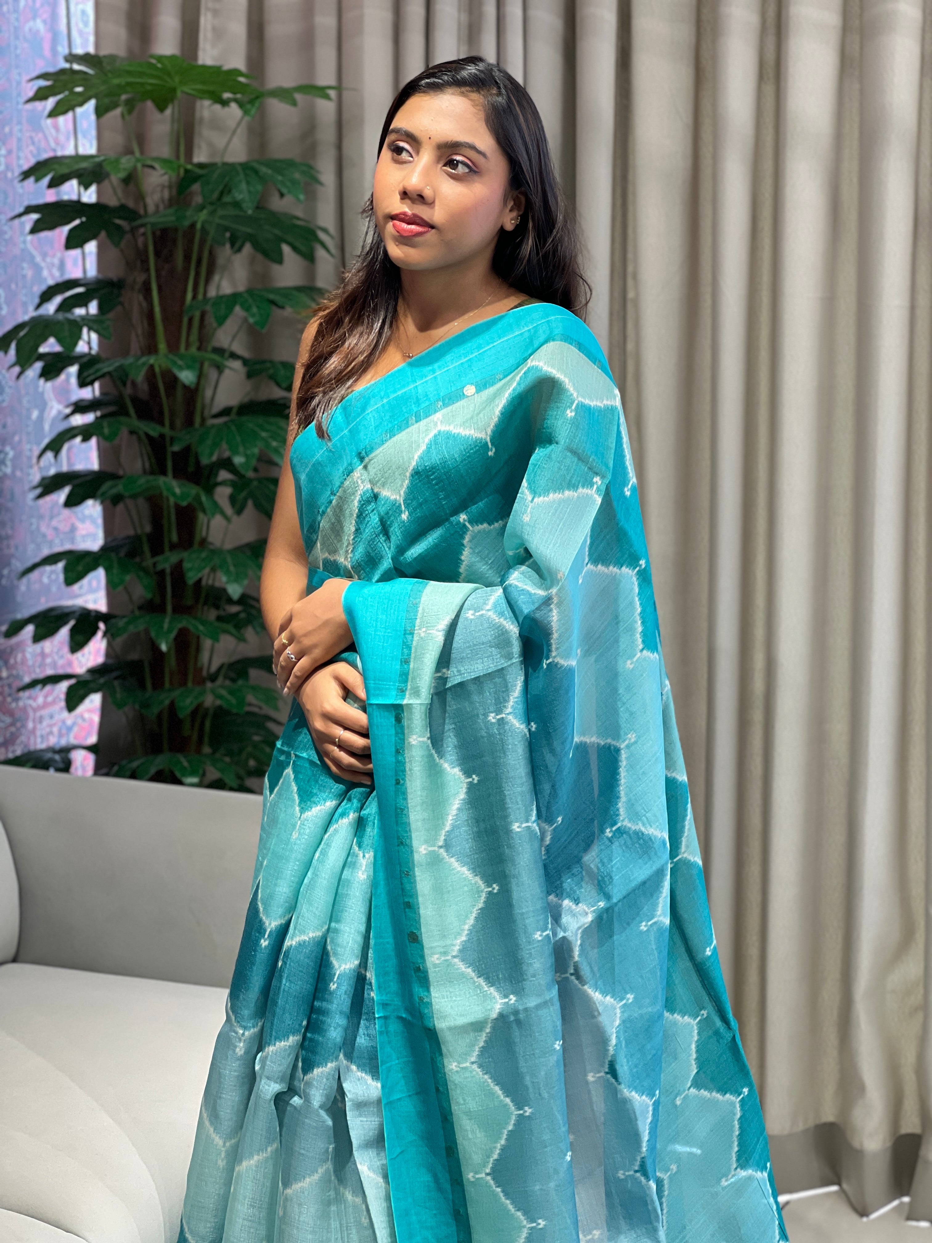 Print With Metal Petal Detailed Tussar Organza Saree | RGD763