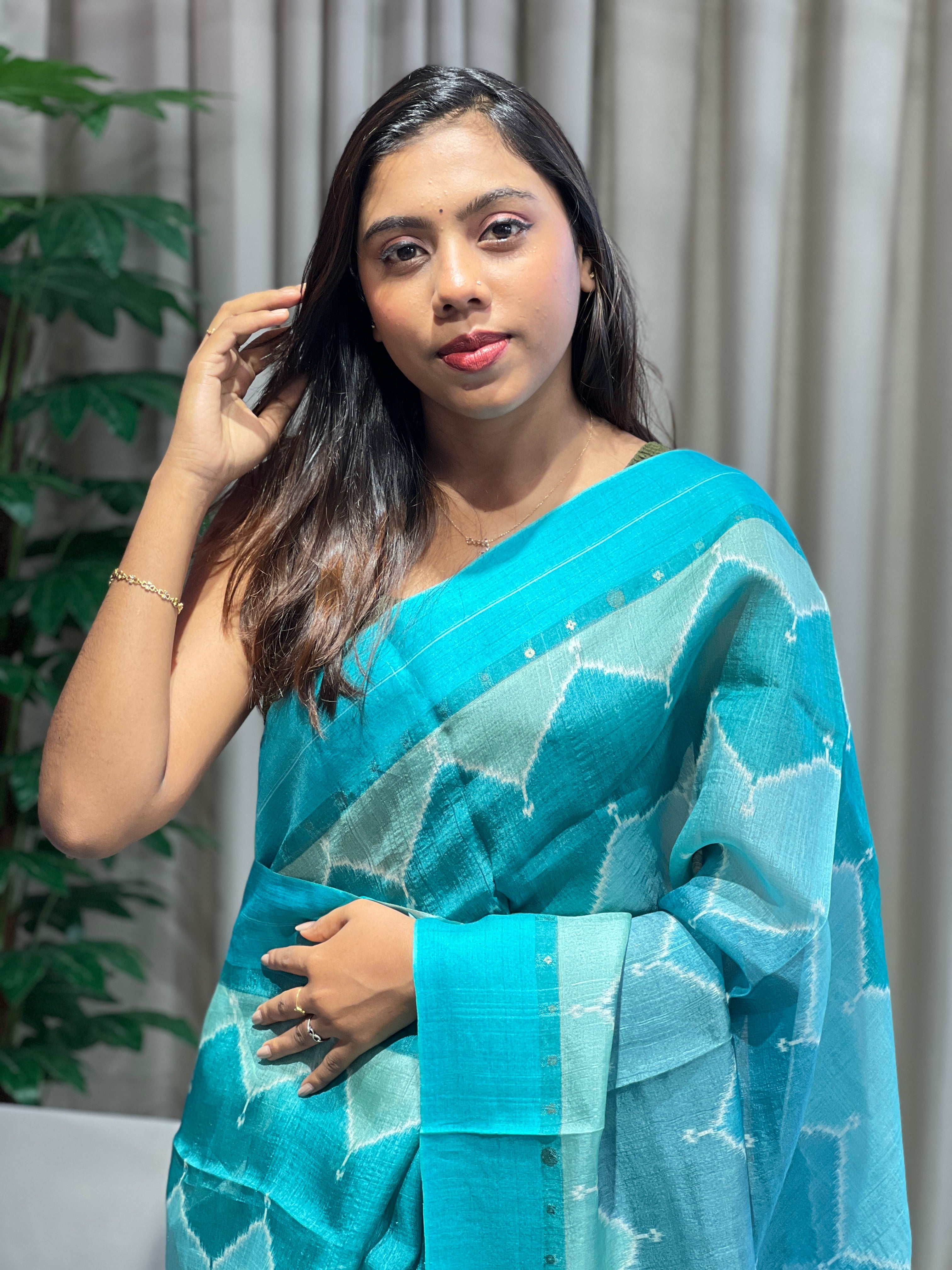 Print With Metal Petal Detailed Tussar Organza Saree | RGD763