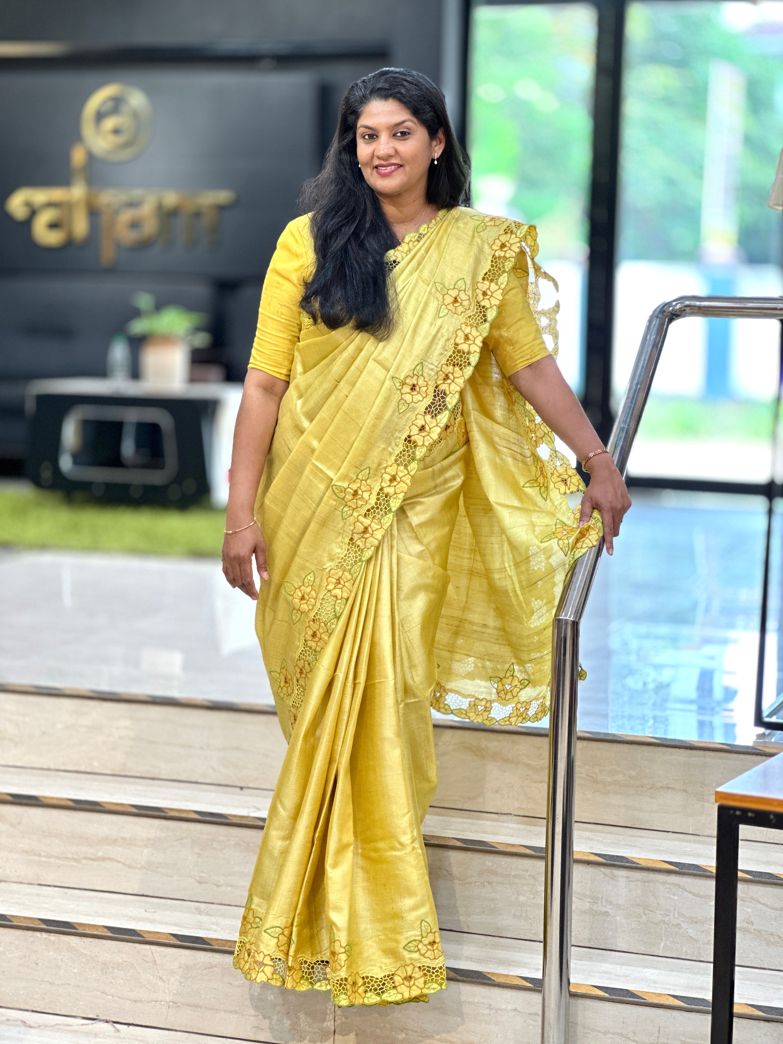 Twine Cut Work With Floral Embroidered Desi Tussar Saree | TC409