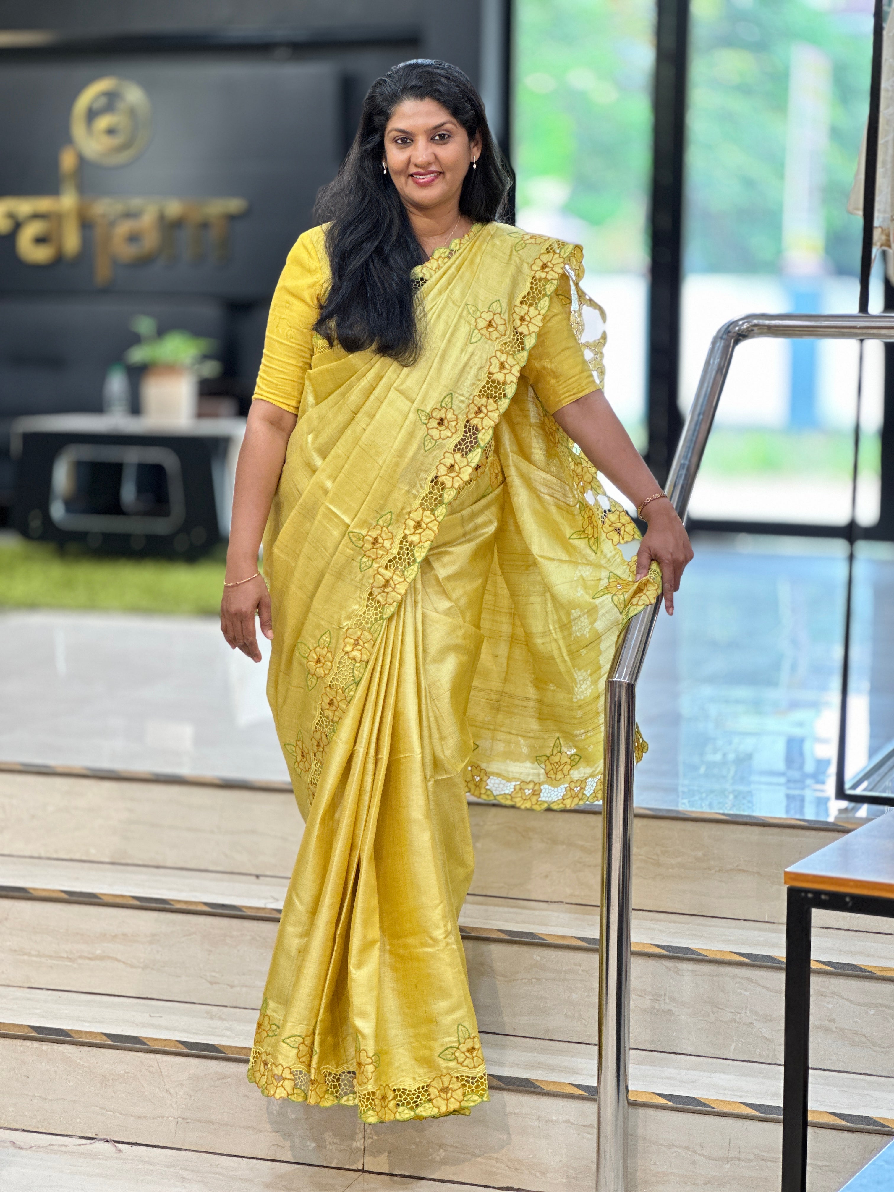 Twine Cut Work With Floral Embroidered Desi Tussar Saree | TC409