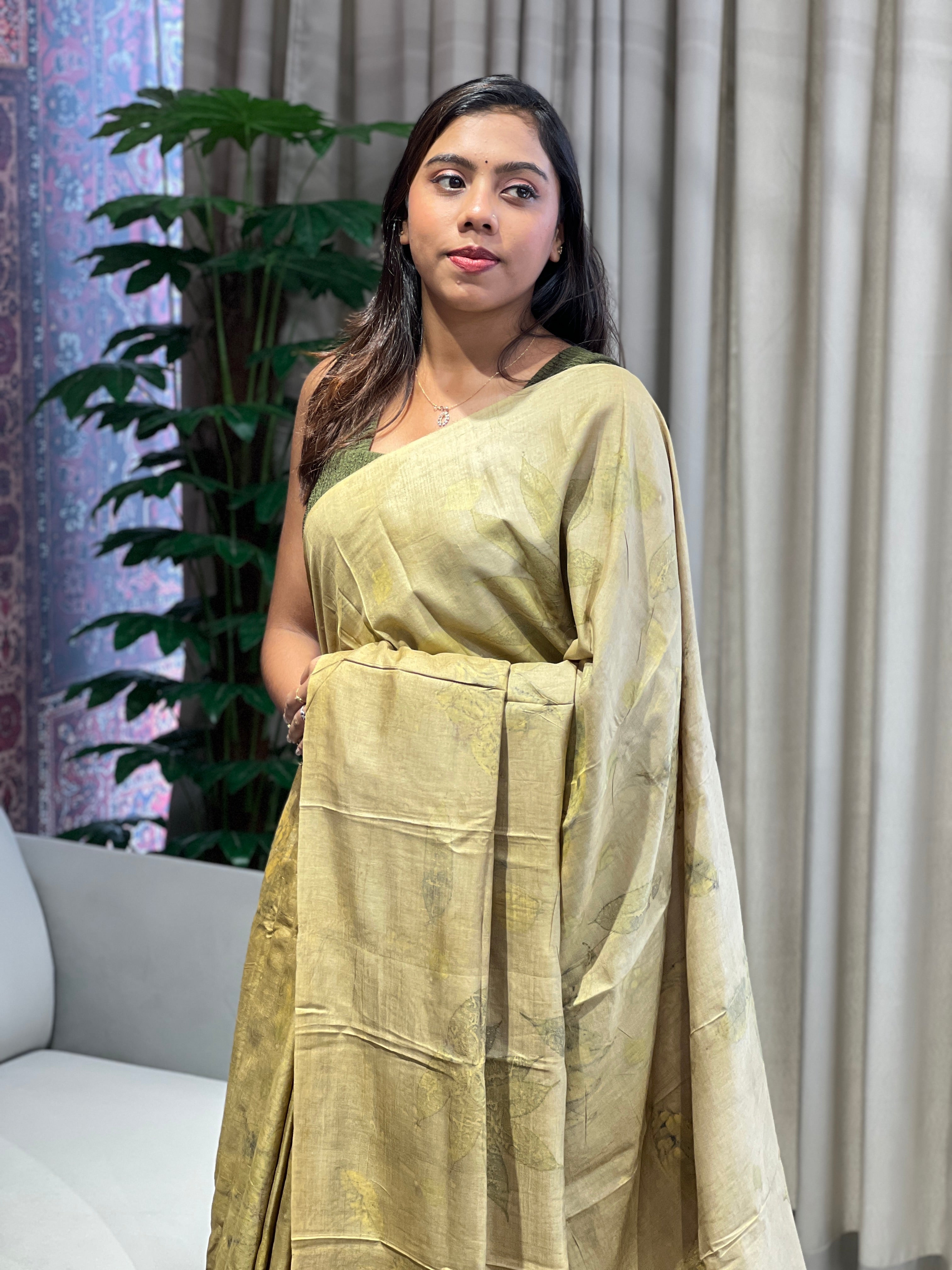 Leaf Printed Pure Tussar Saree | RGD764