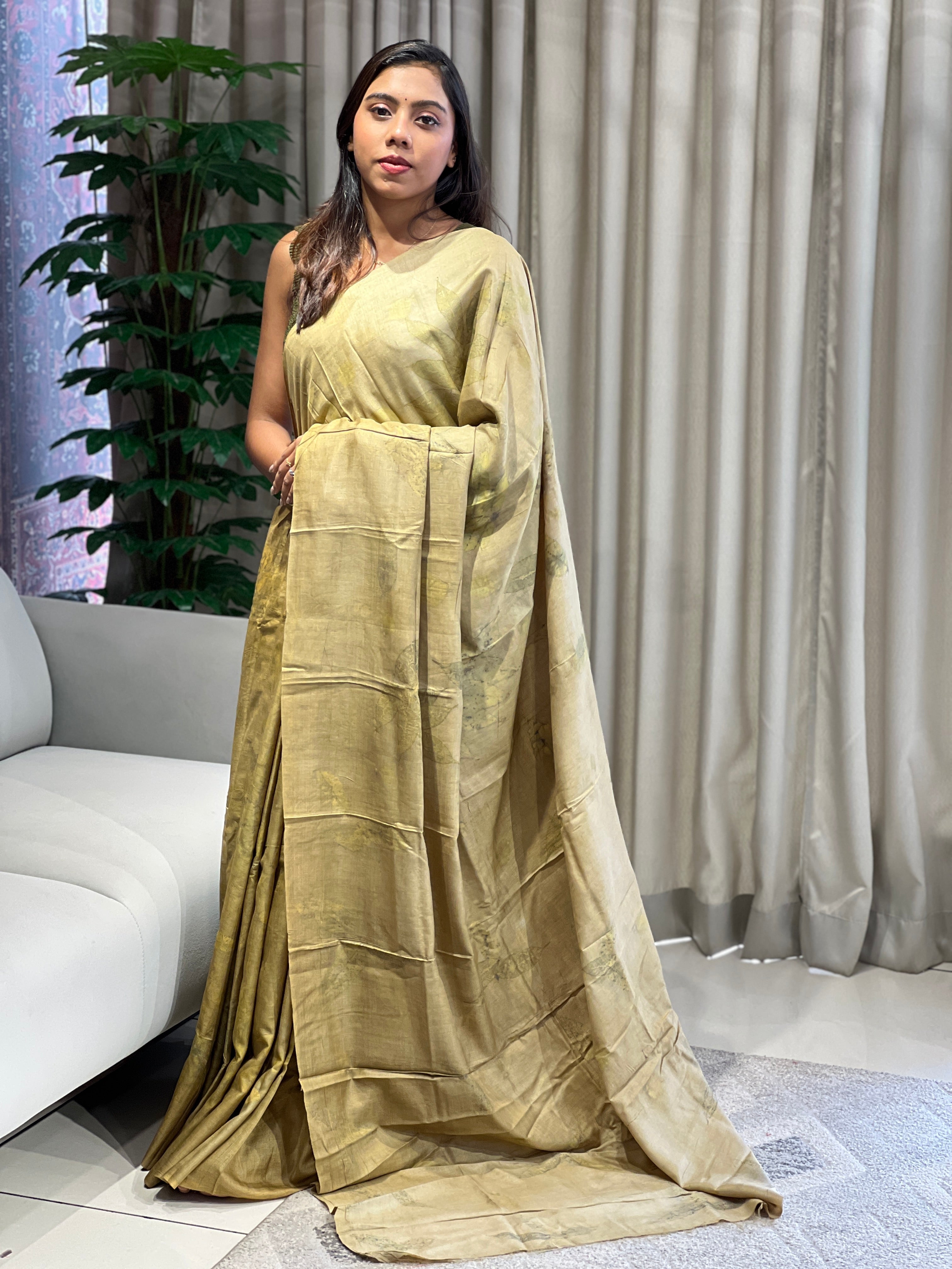 Leaf Printed Pure Tussar Saree | RGD764