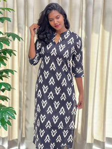 Ikat Inspired Print Detailed Cotton Kurta | PGI228