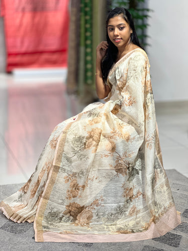 Floral Digital Printed Silk Linen Saree | NLM205