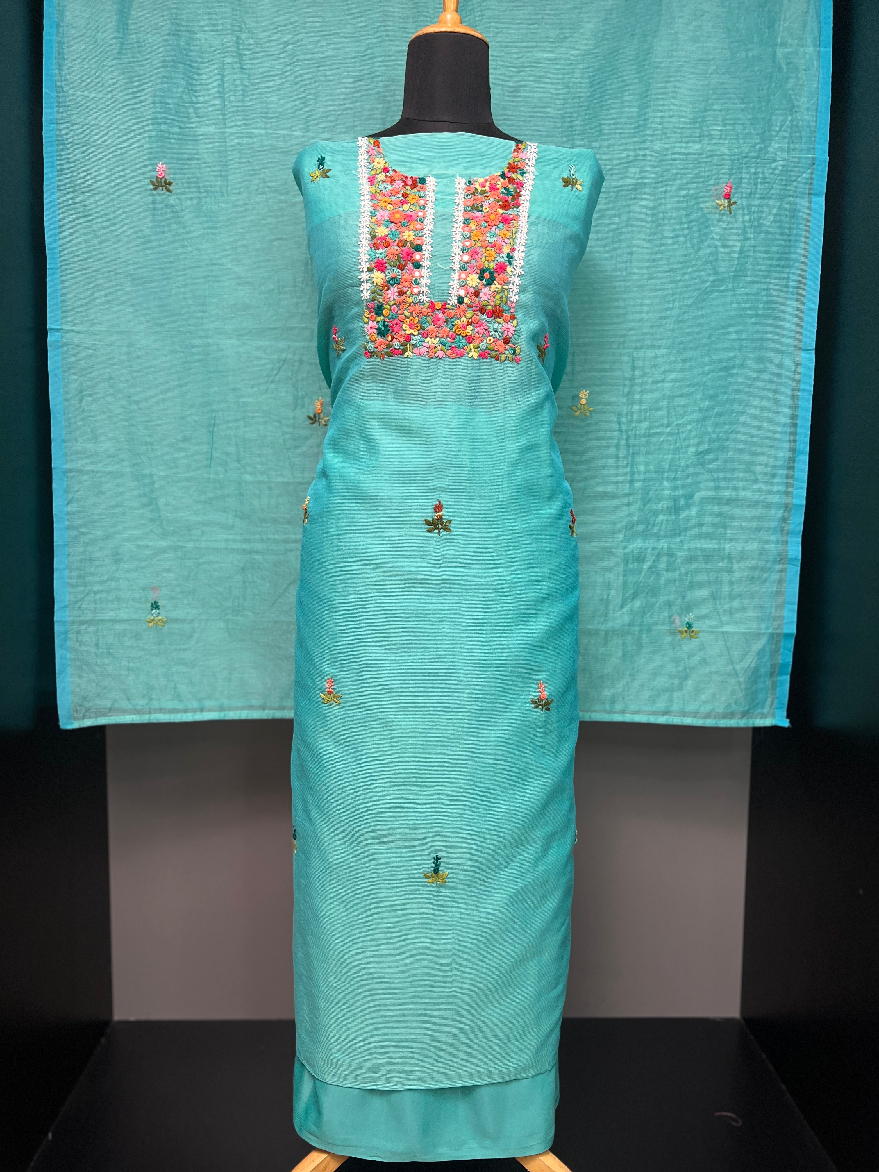 Yoke Embroidery Detailing Supernet Kota Salwar Set | SBP586