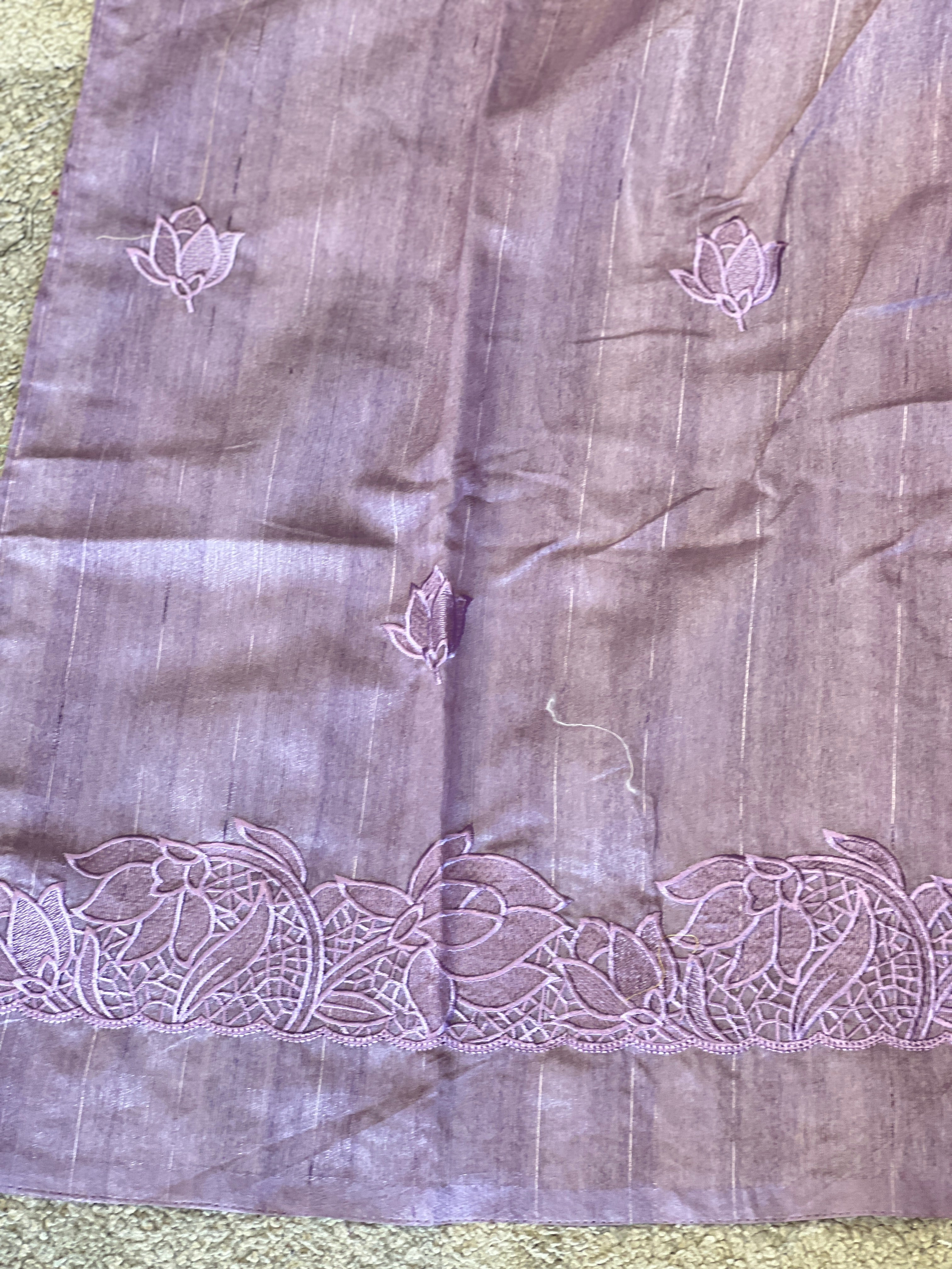 Cut Work With Floral Embroidered Semi Tussar Saree | SUN360