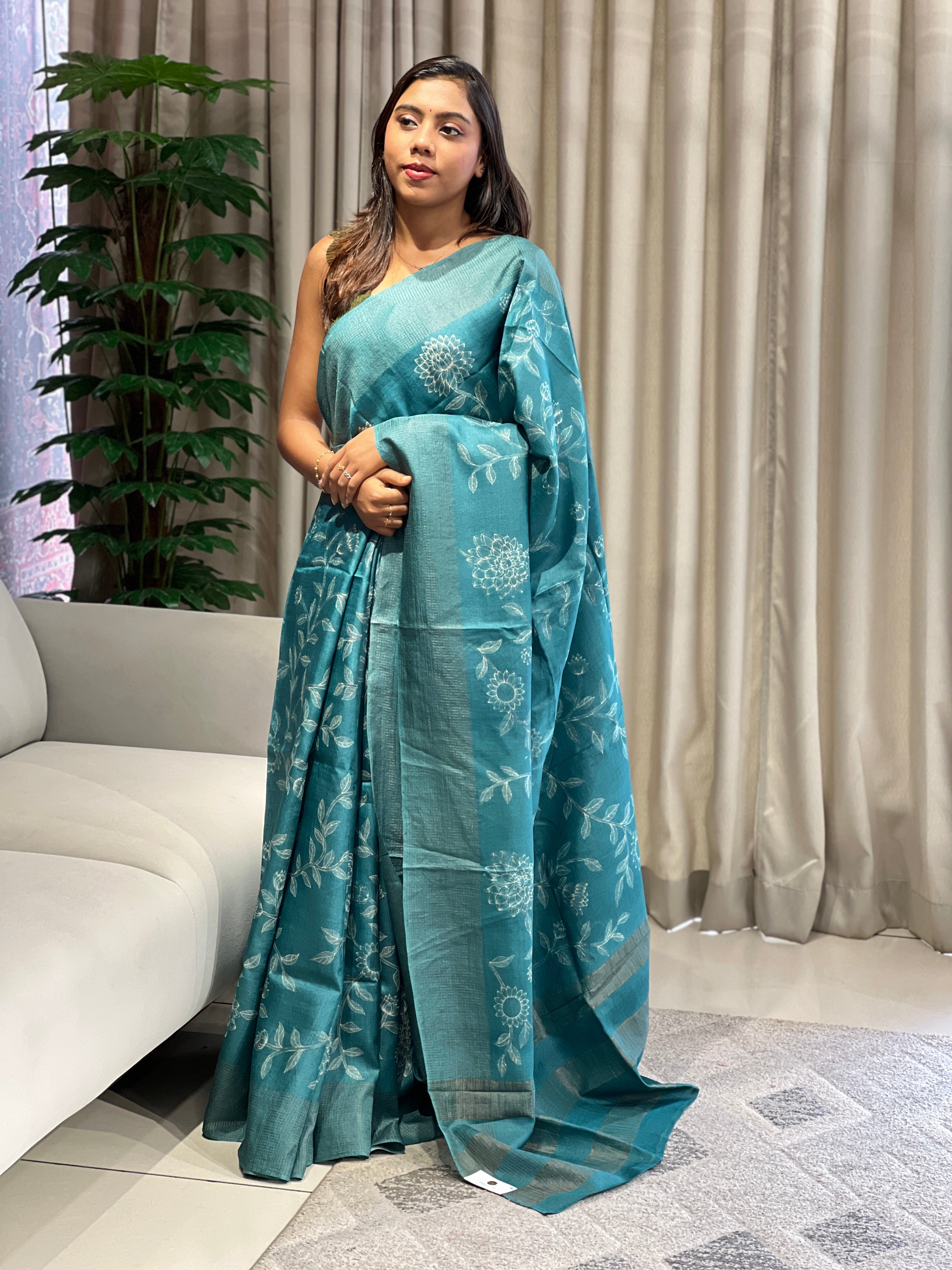 Floral Printed Pure Tussar Saree | RGD756