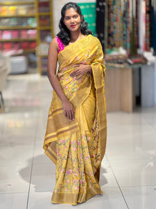 Floral Embroidery With Zari Border Detailed Semi Tussar Saree | SUN348