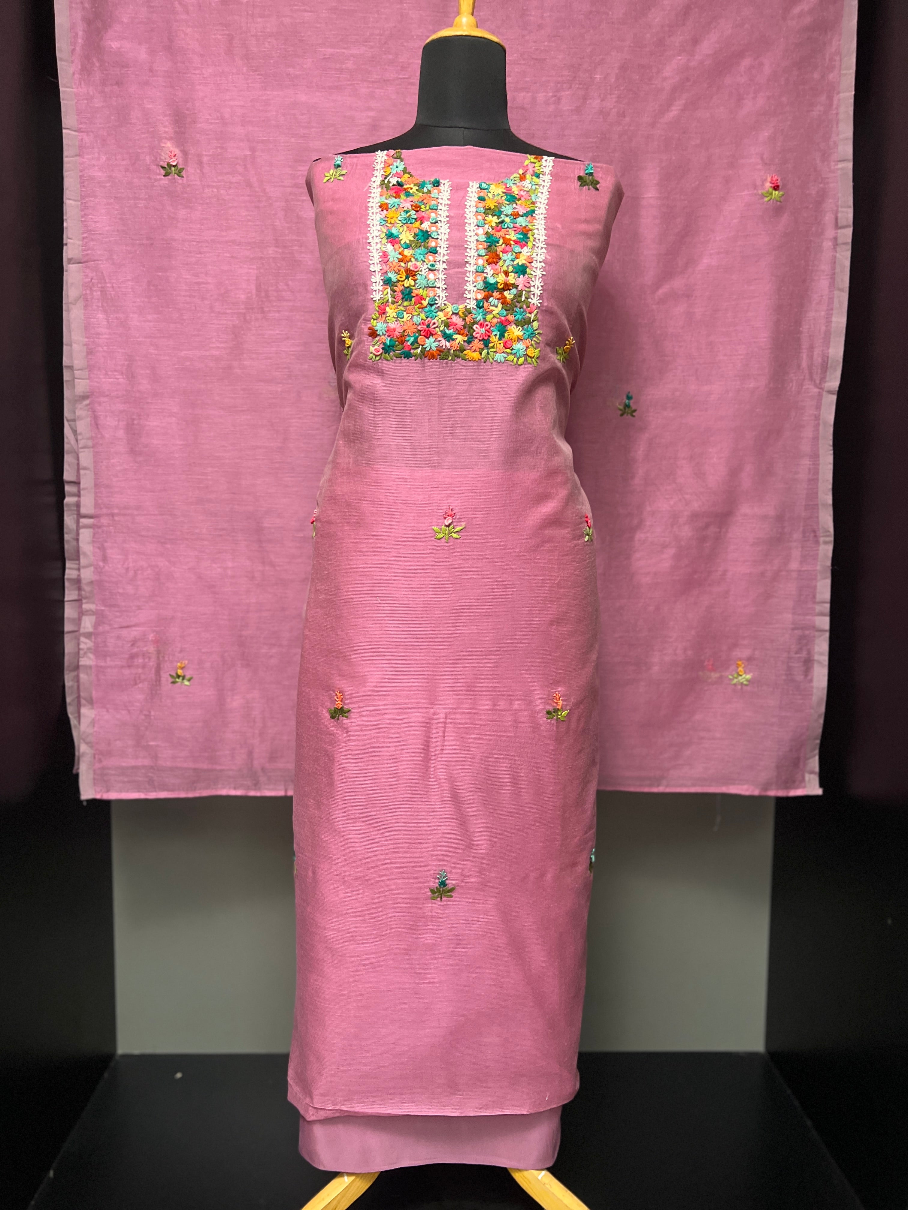 Yoke Embroidery Detailing Supernet Kota Salwar Set | SBP589