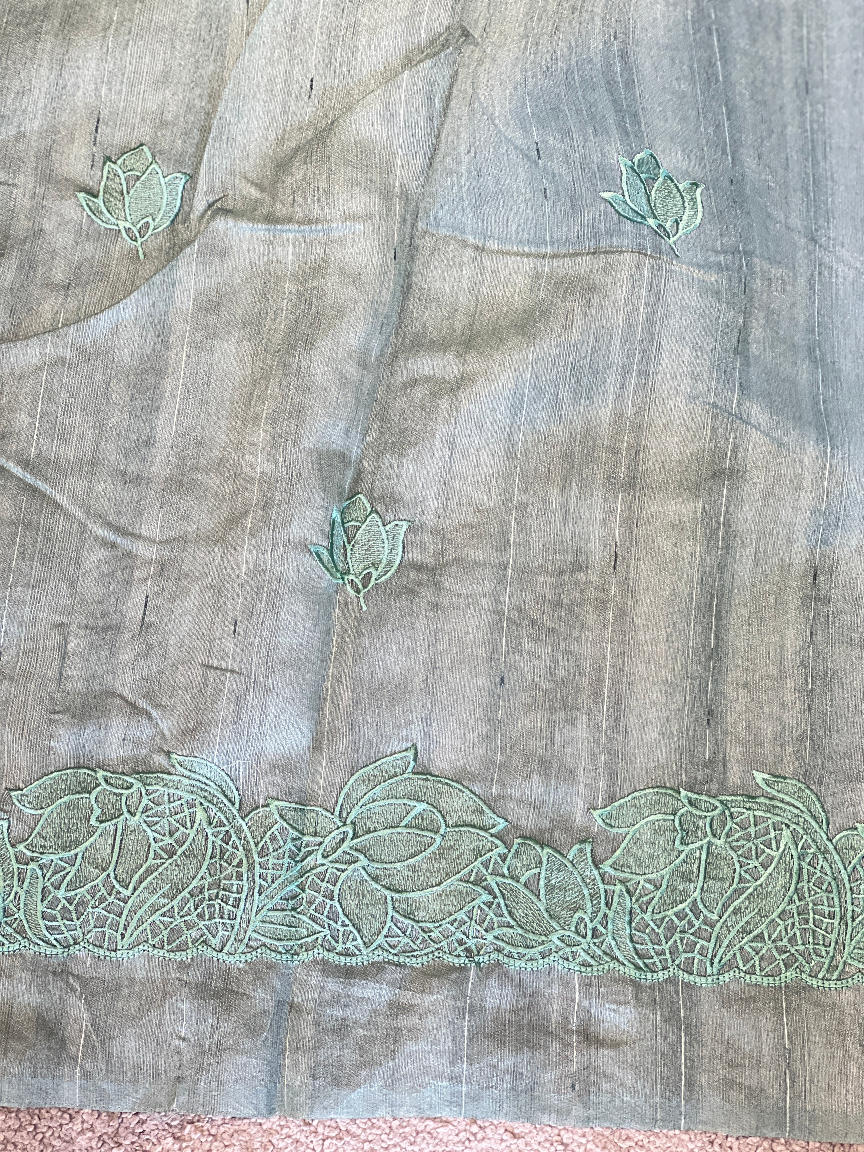 Cut Work With Floral Embroidered Semi Tussar Saree | SUN361
