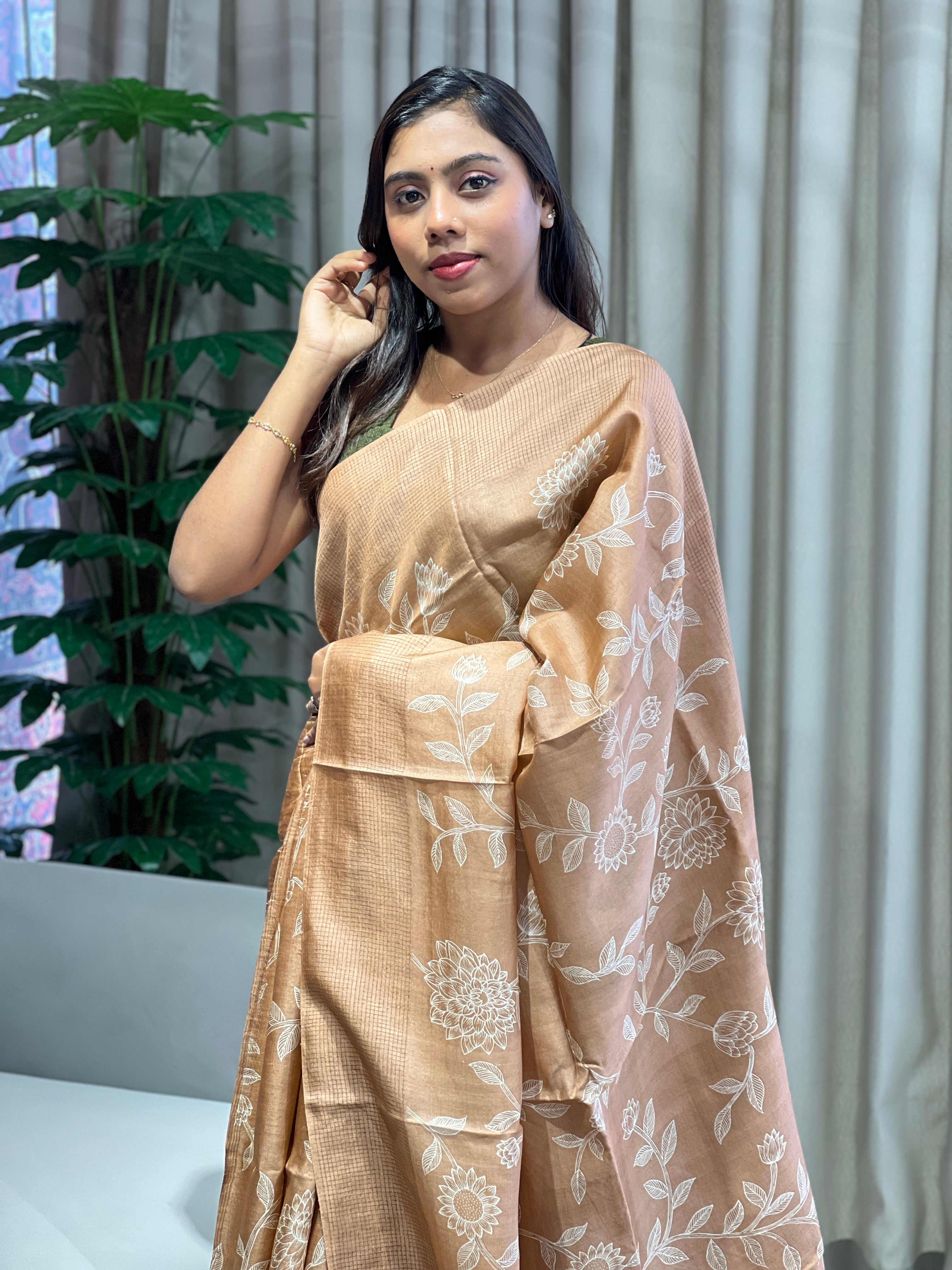 Floral Printed Pure Tussar Saree | RGD755