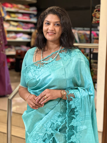 Twine Cut Work With Floral Embroidered Tussar Silk Saree | TC410