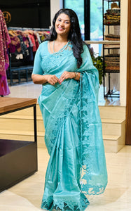 Twine Cut Work With Floral Embroidered Tussar Silk Saree | TC410