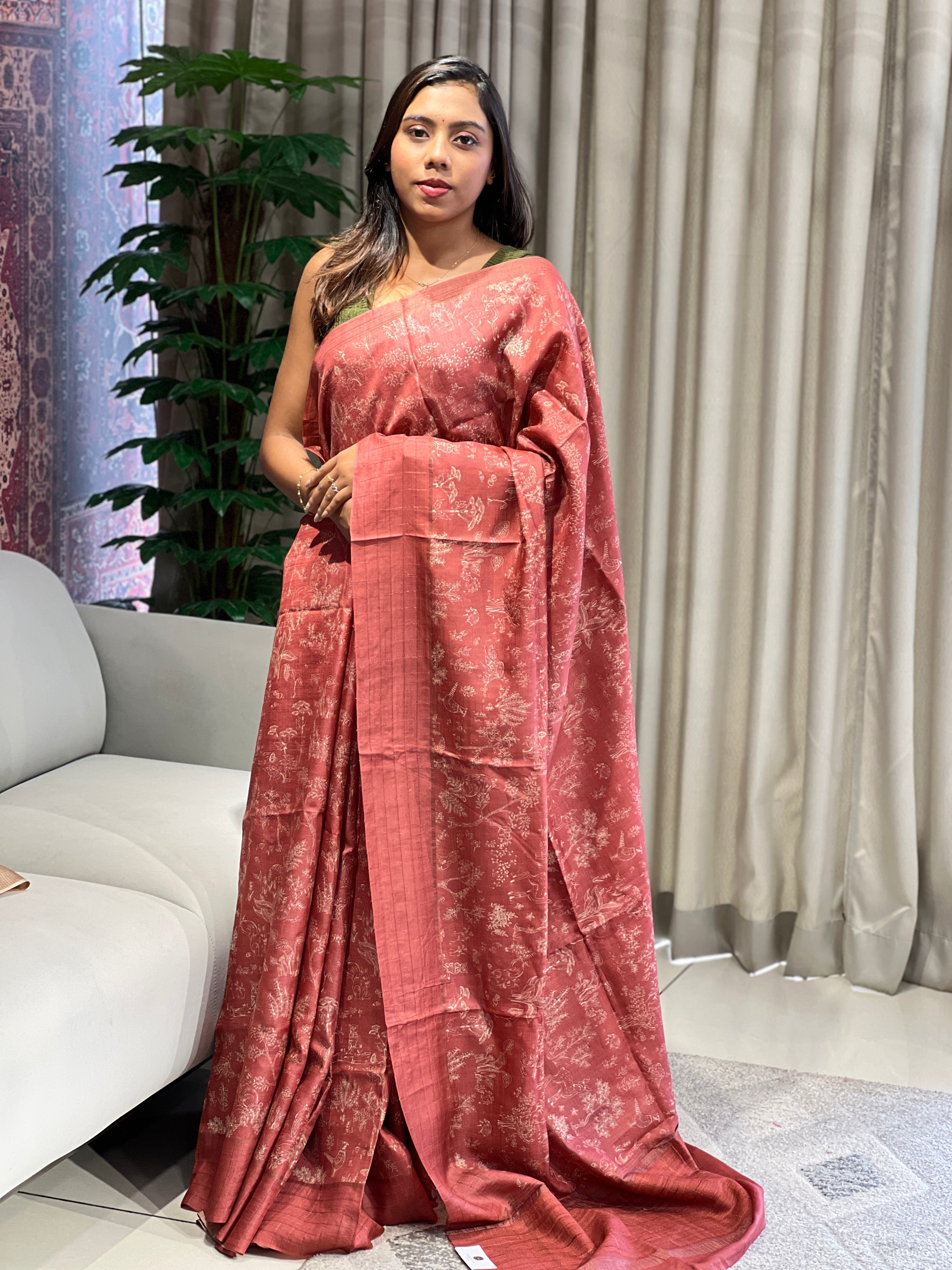 Jaal Print Patterned Pure Tussar Saree | RGD757