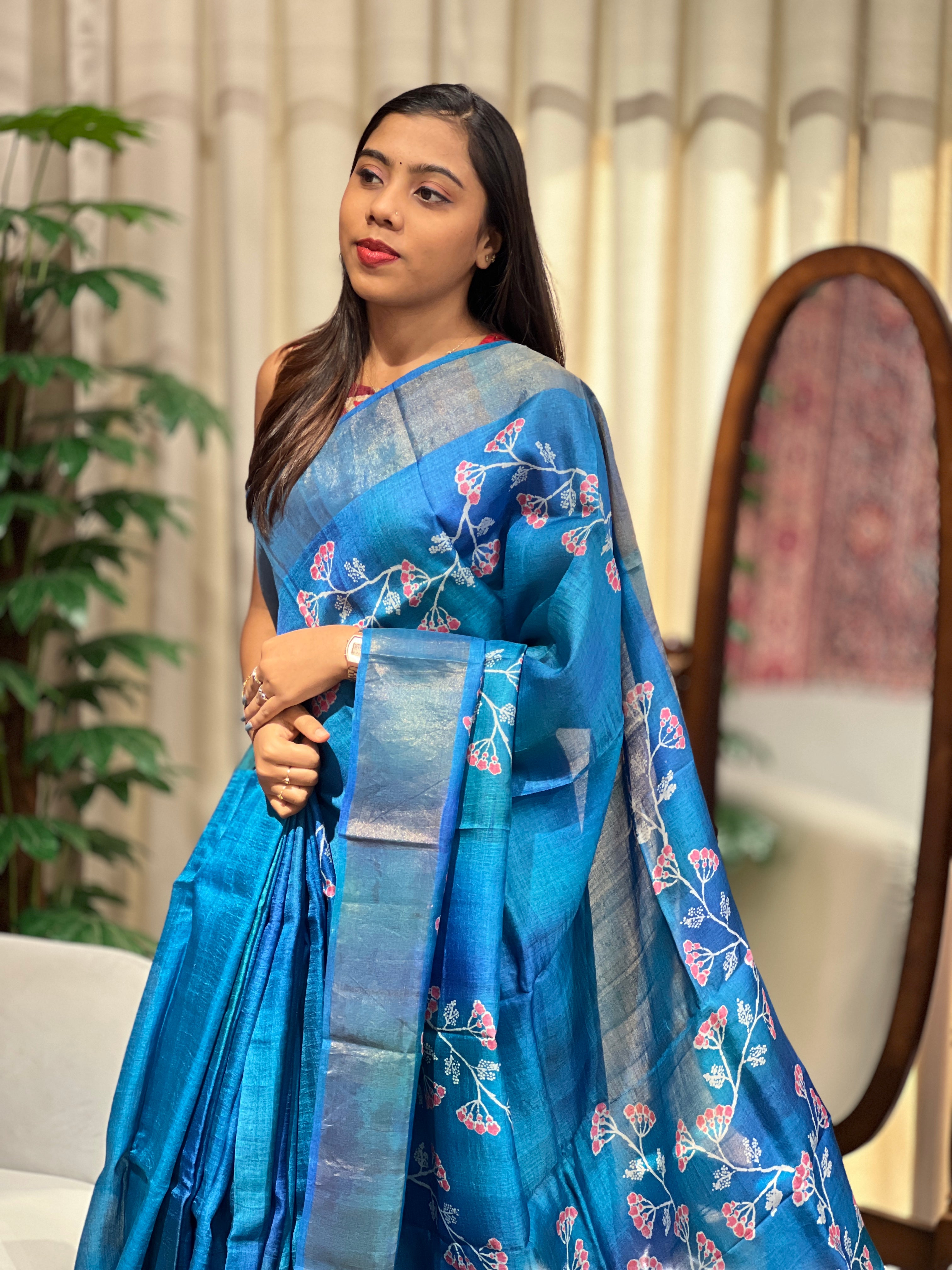 Floral Printed Pure Desi Tussar Saree | AYD275