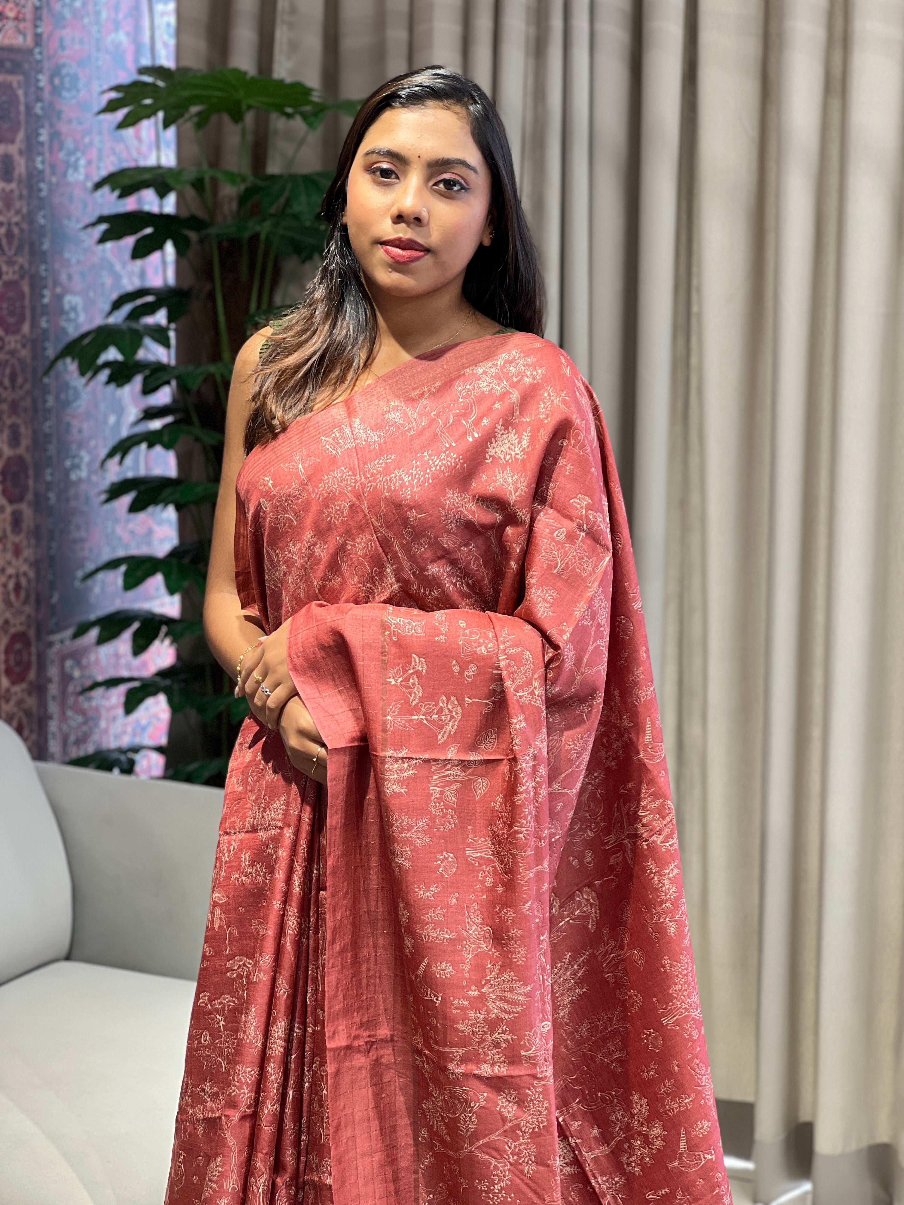 Jaal Print Patterned Pure Tussar Saree | RGD757