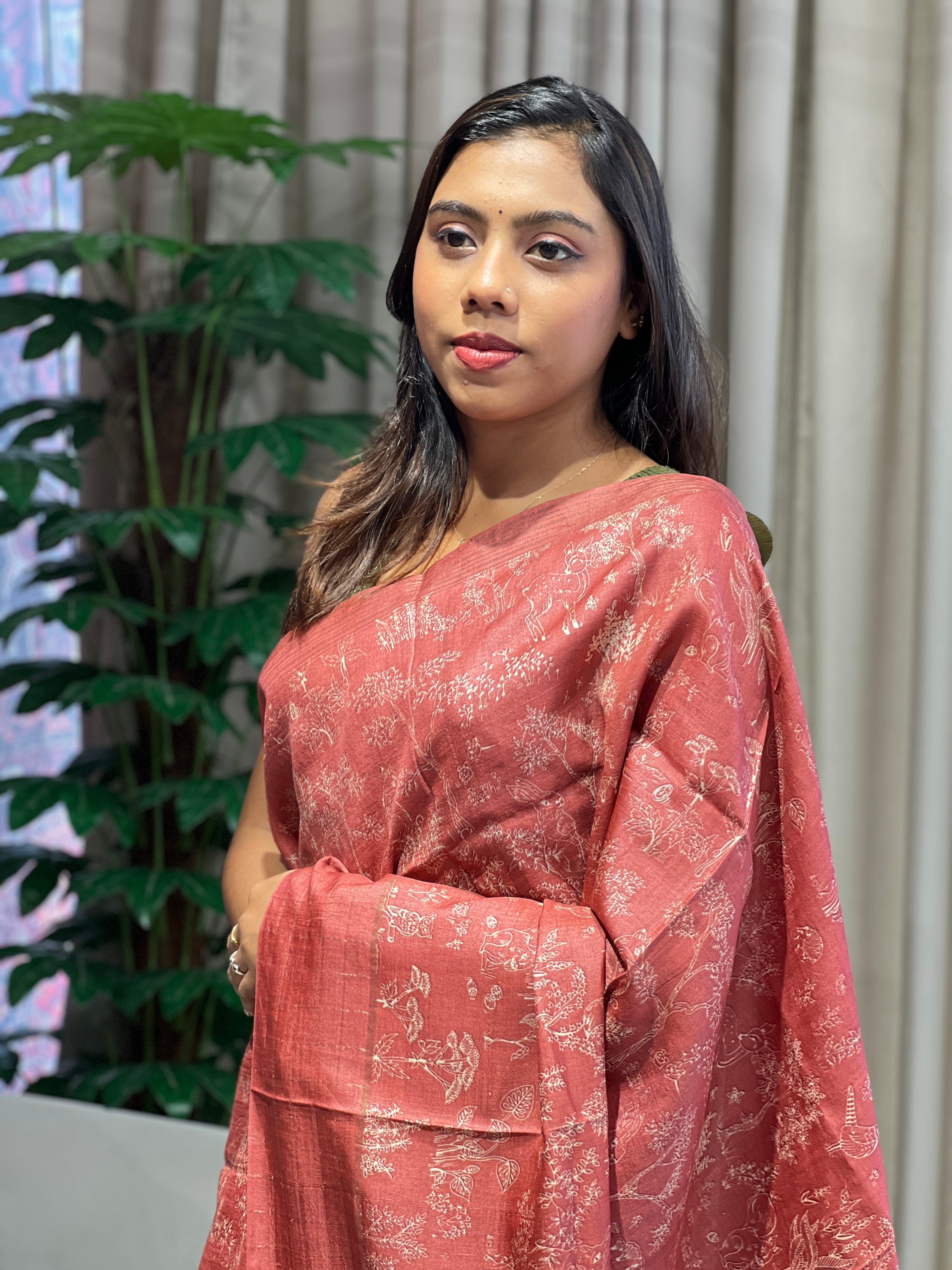 Jaal Print Patterned Pure Tussar Saree | RGD757