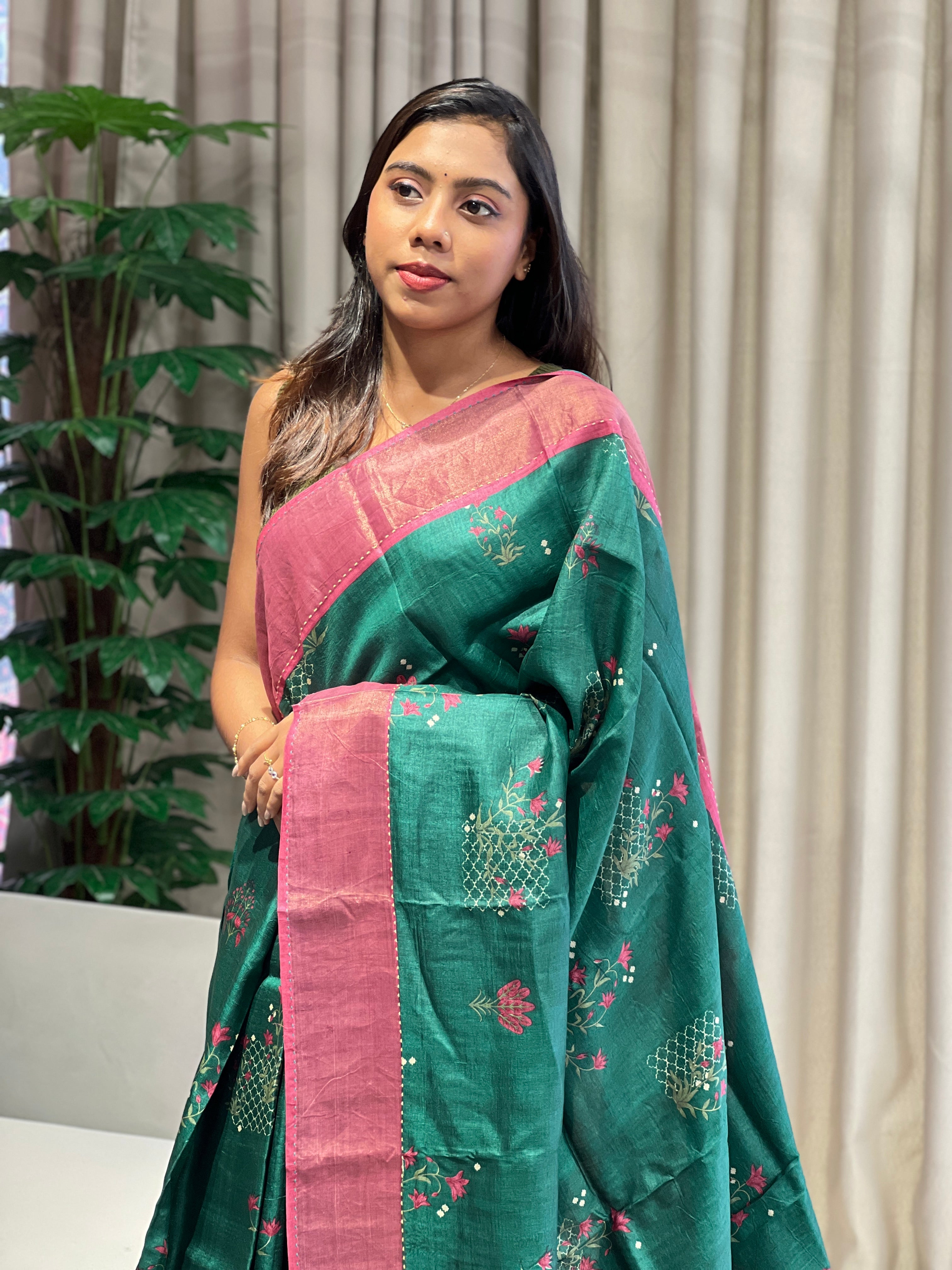 Floral Digital Printed Tussar Saree | RGD759