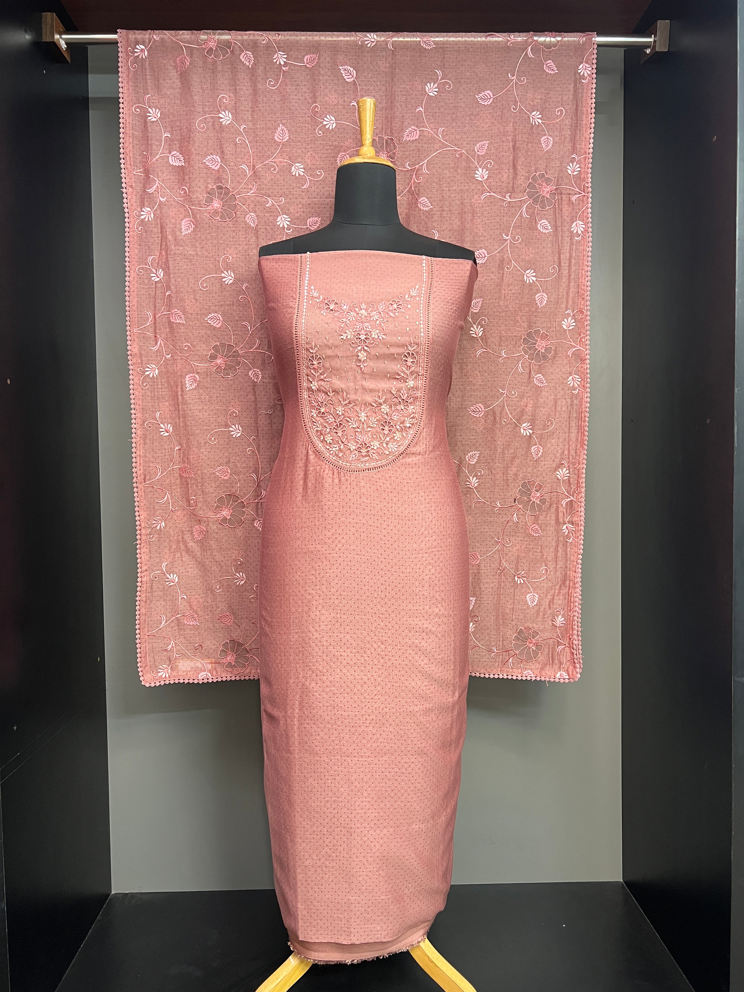 Machine Embroidery Detailed Pure Mul Chanderi Salwar Set | SRF131