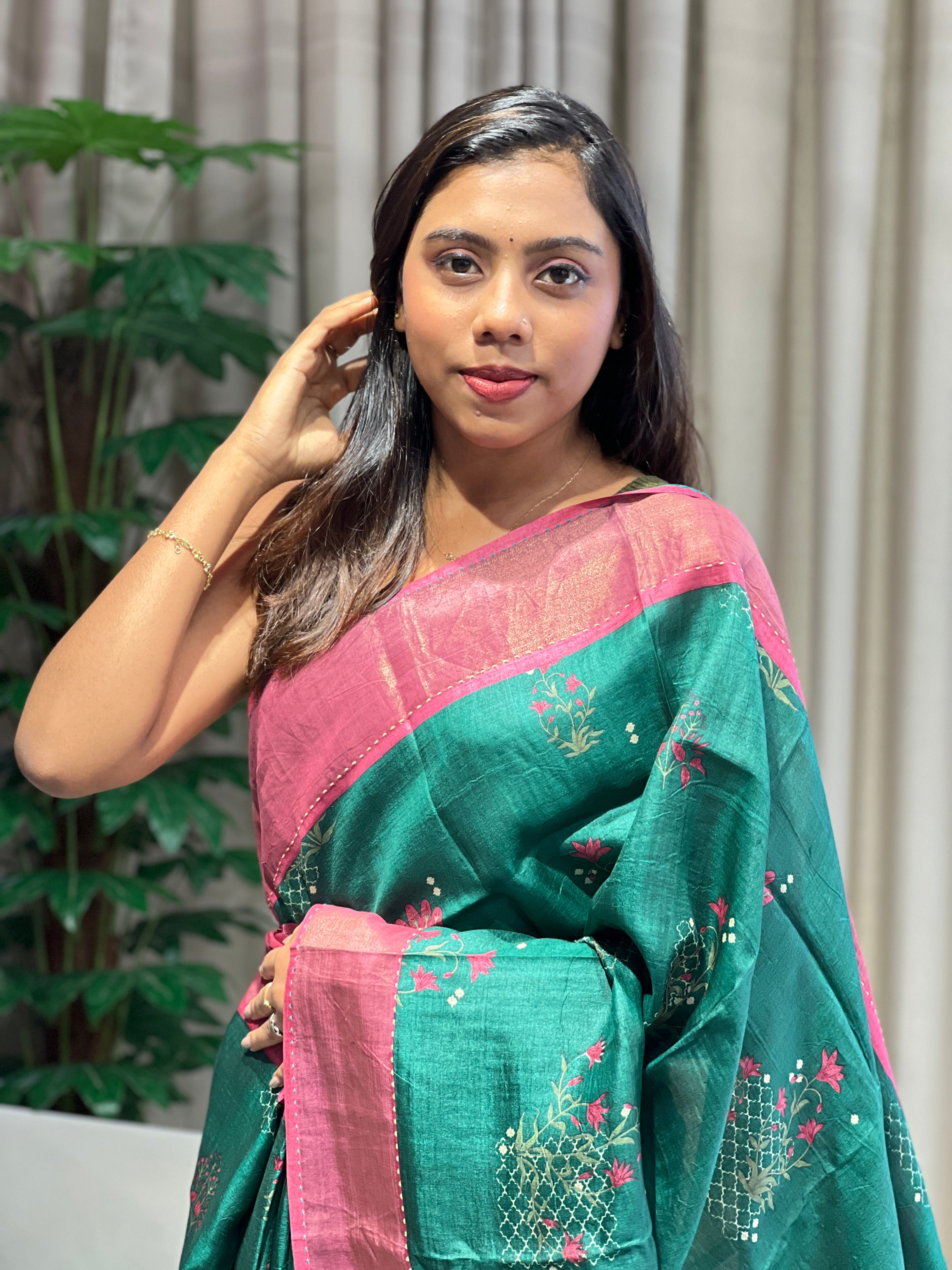 Floral Digital Printed Tussar Saree | RGD759