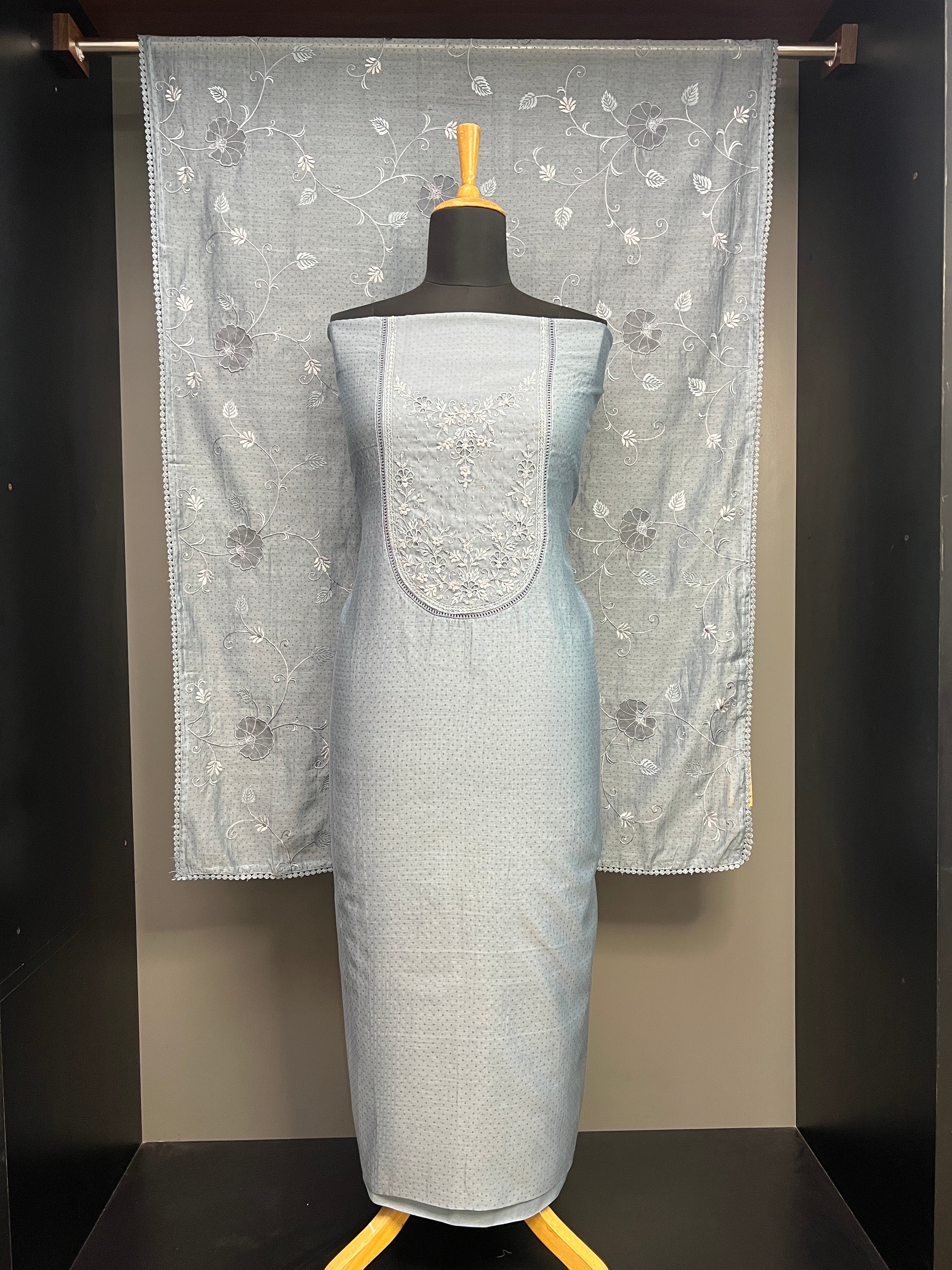 Machine Embroidery Detailed Pure Mul Chanderi Salwar Set | SRF132