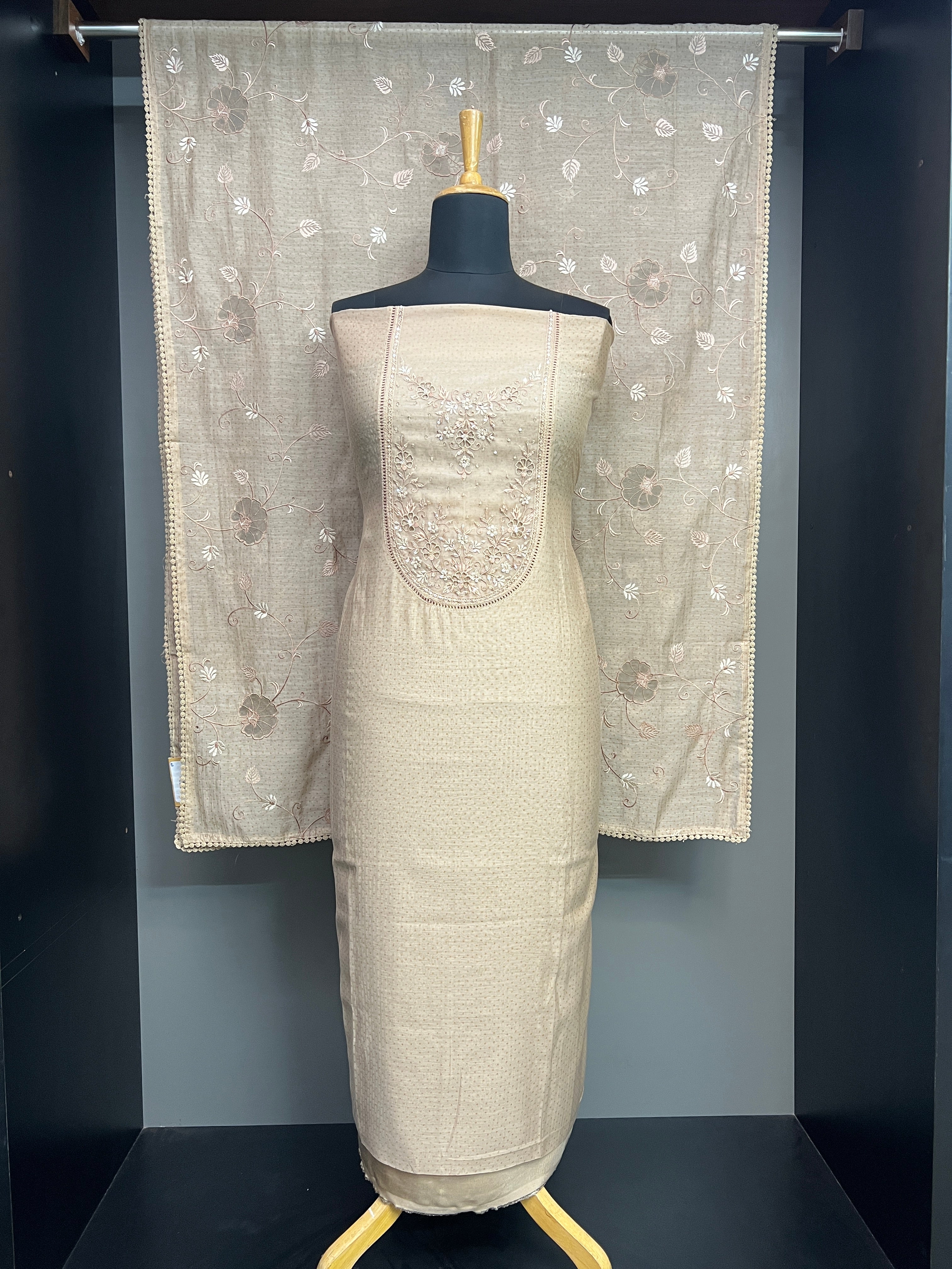 Machine Embroidery Detailed Pure Mul Chanderi Salwar Set | SRF133