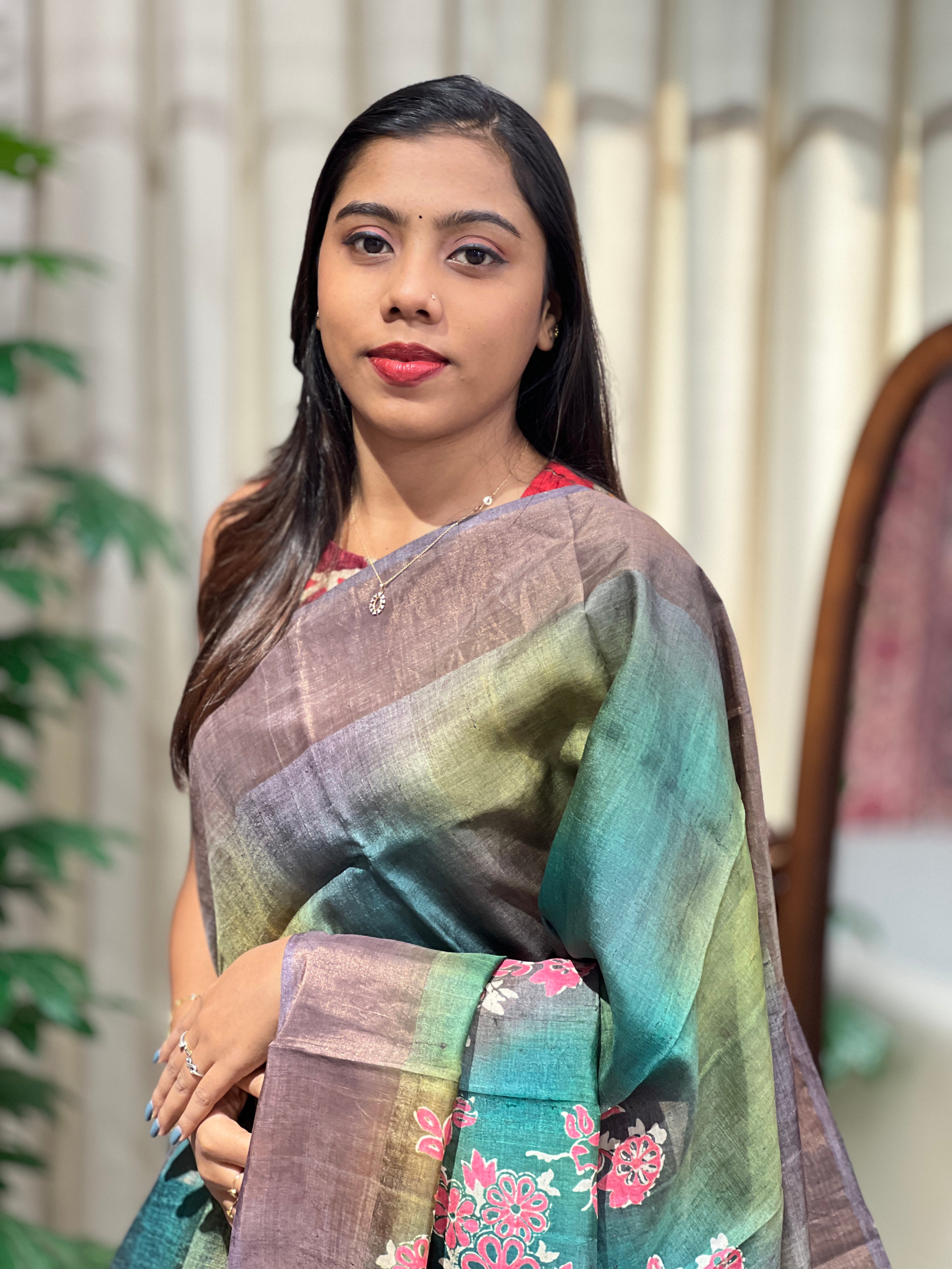 Floral Printed Pure Desi Tussar Saree | AYD278