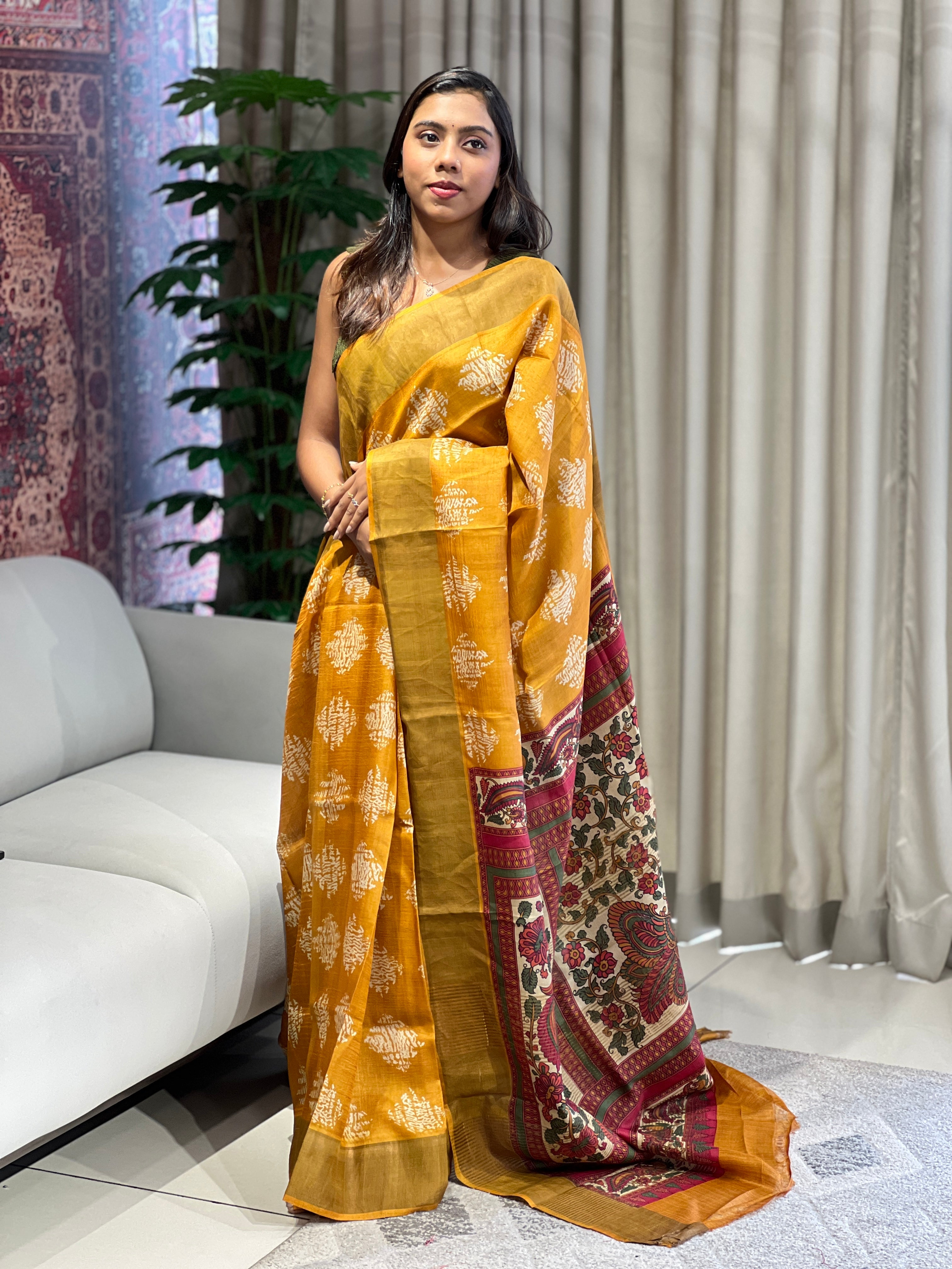 Kalamkari Inspired Print Detailed Pure Tussar Saree | RGD770