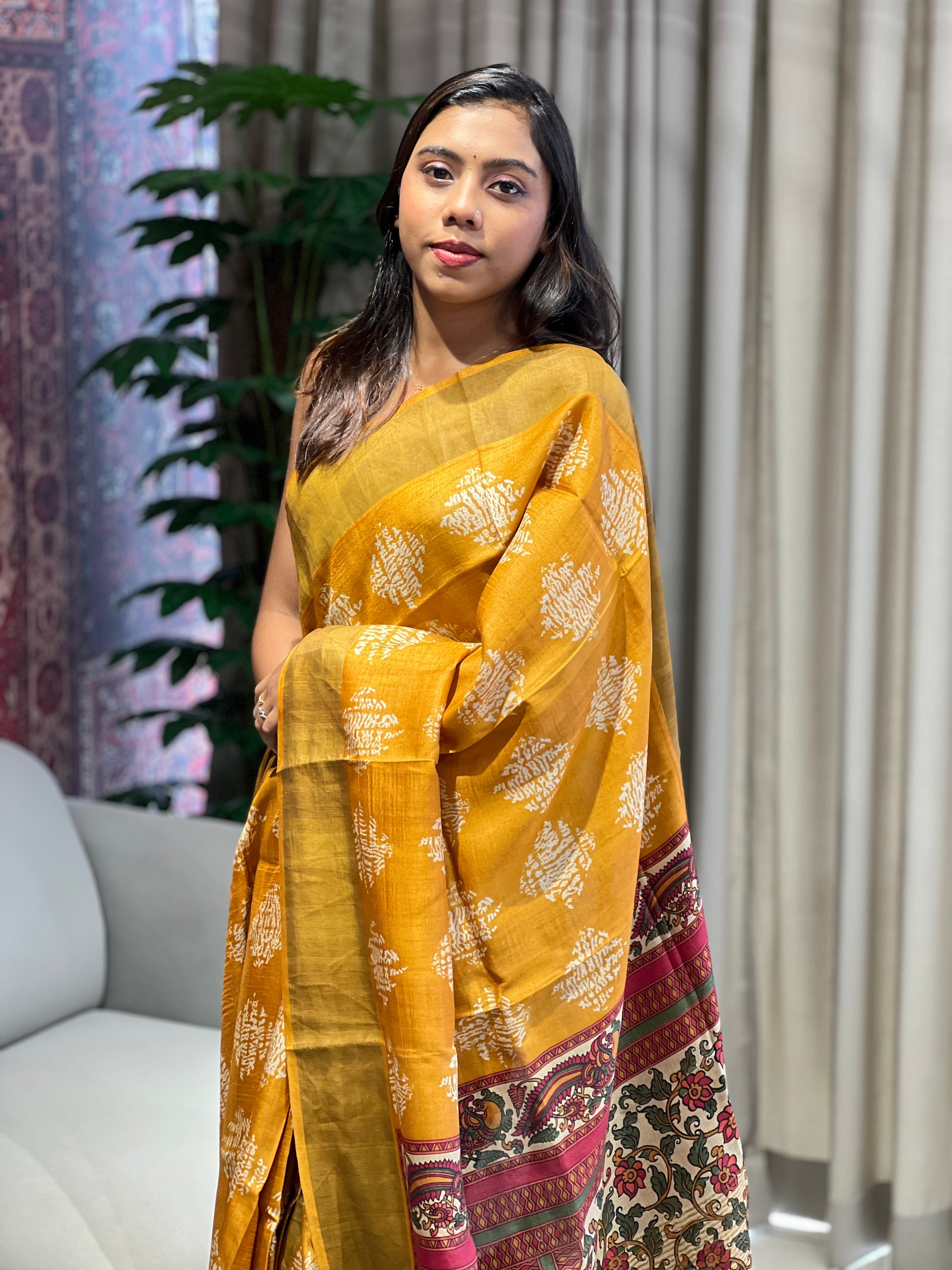 Kalamkari Inspired Print Detailed Pure Tussar Saree | RGD770