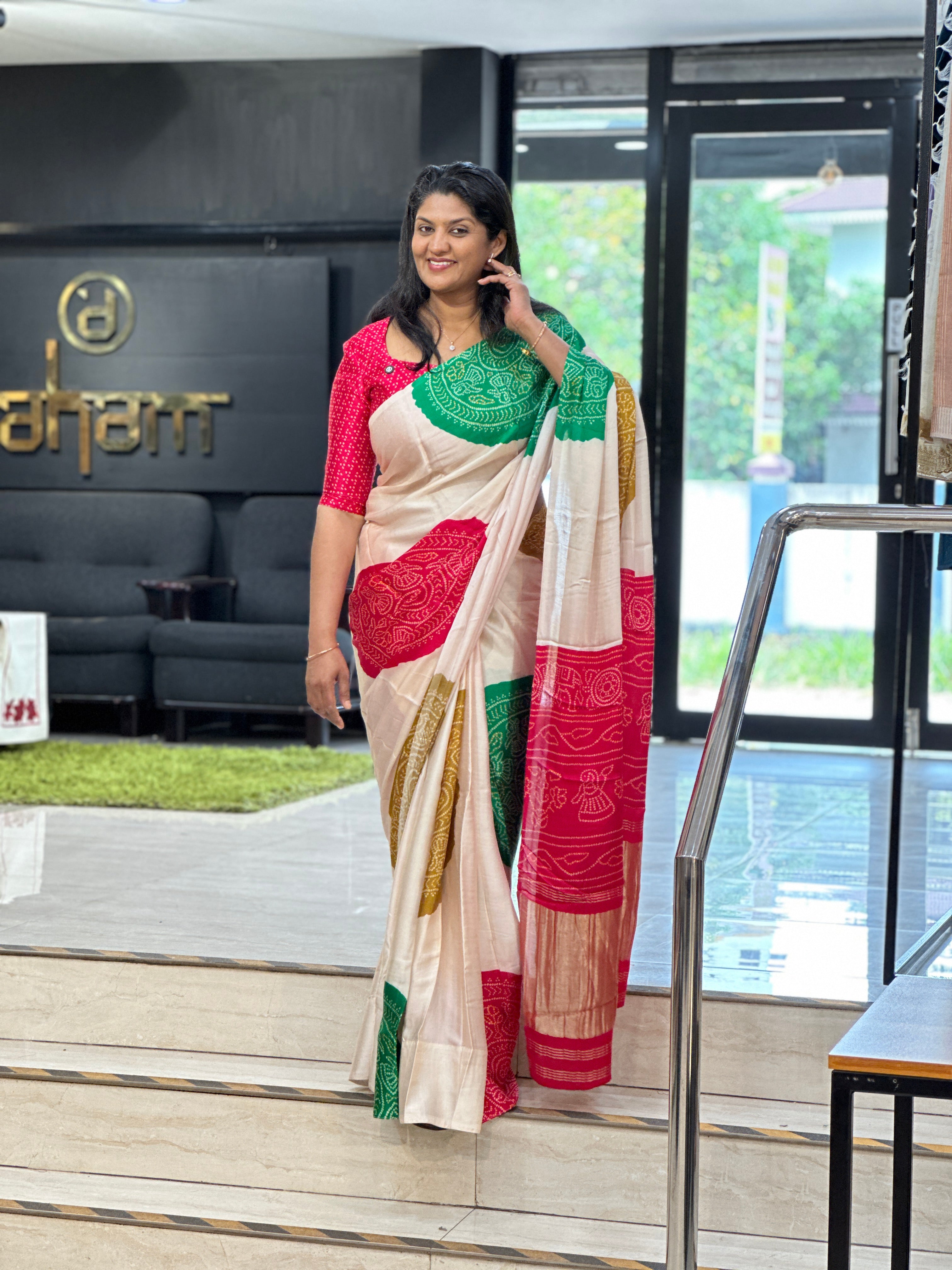 Bandhani Printed Semi Modal Saree | SSN460