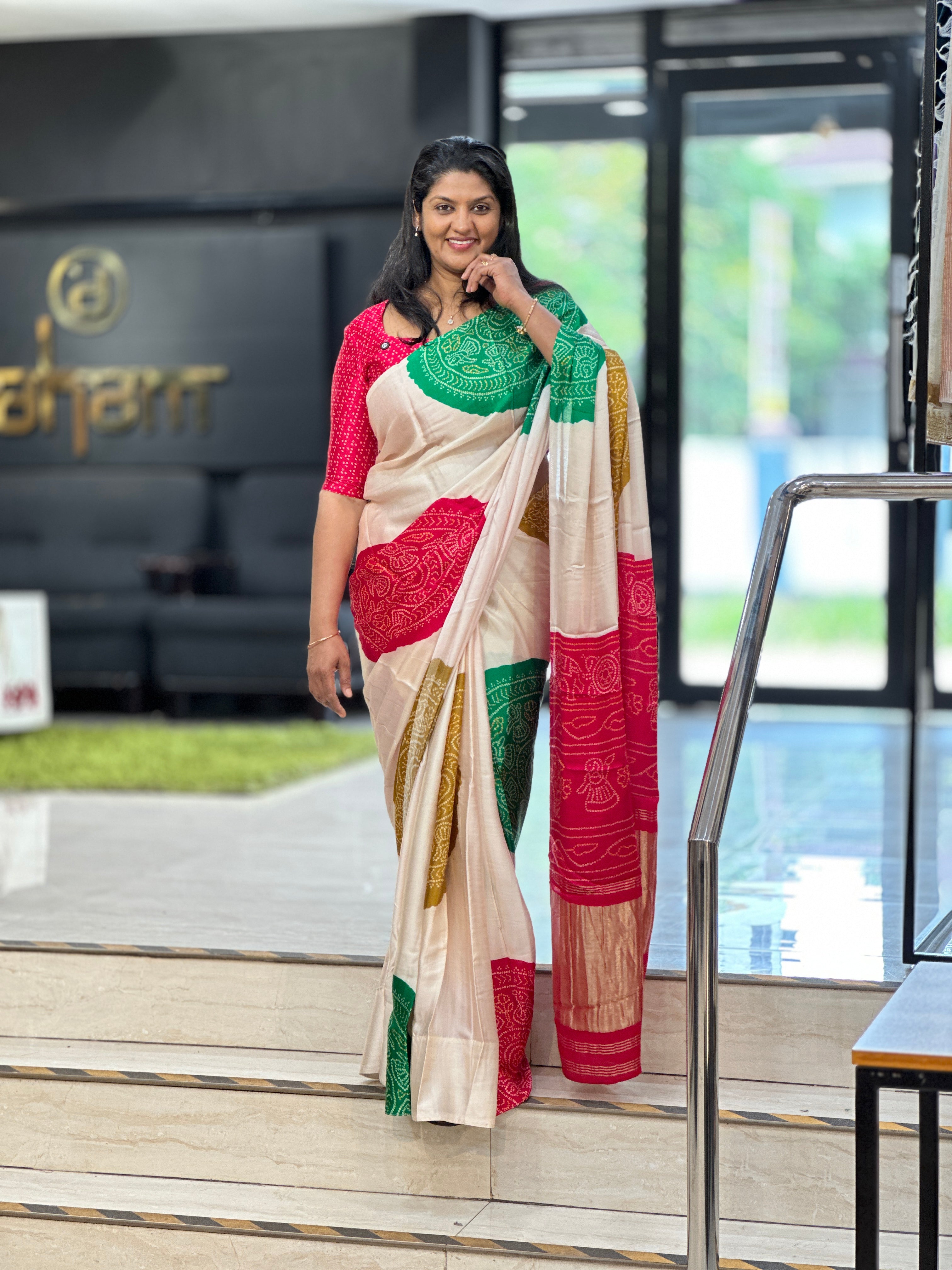 Bandhani Printed Semi Modal Saree | SSN460