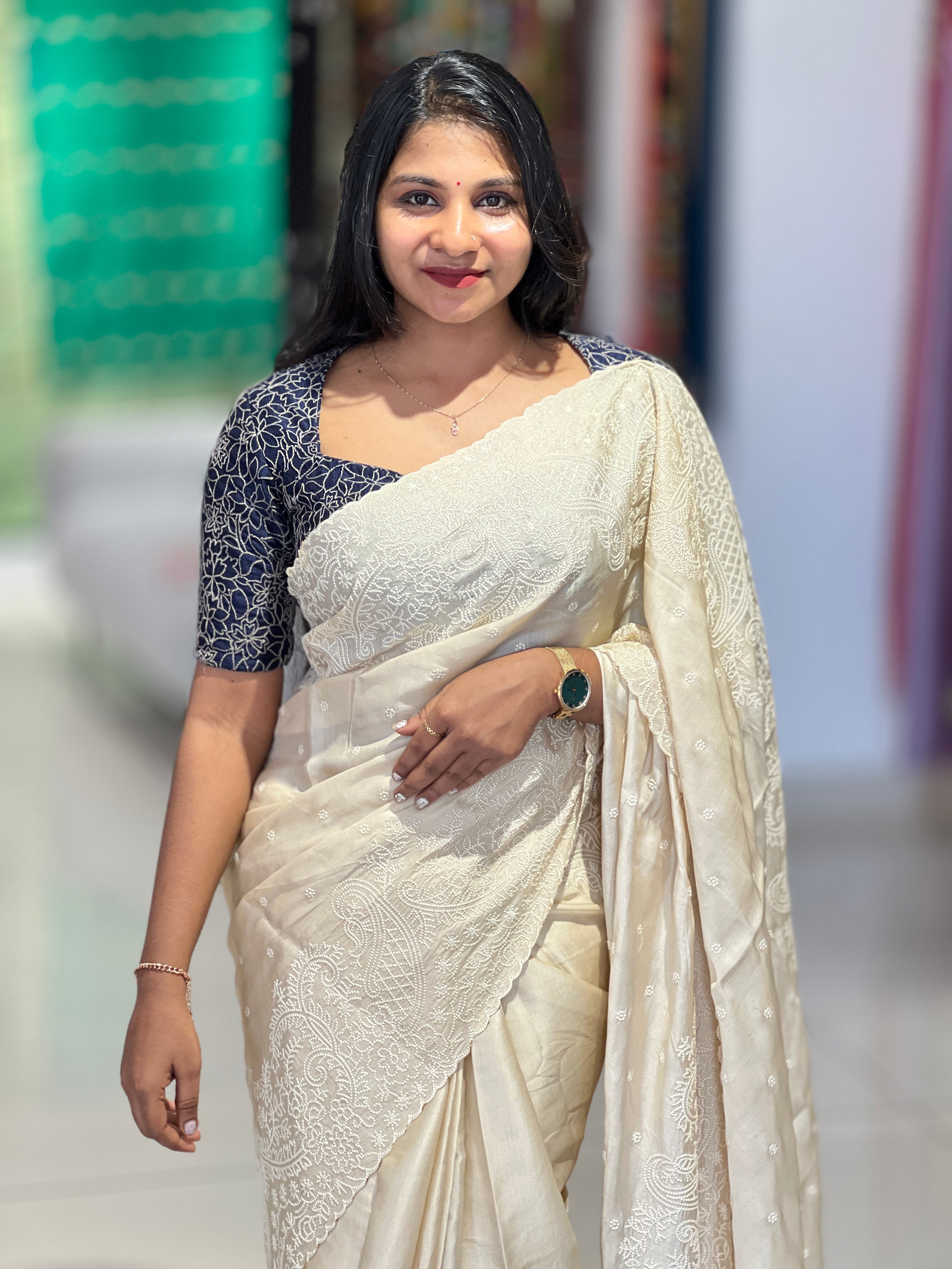 Point Embroidery Paisley Detailed Tussar Finish Saree | SUN330