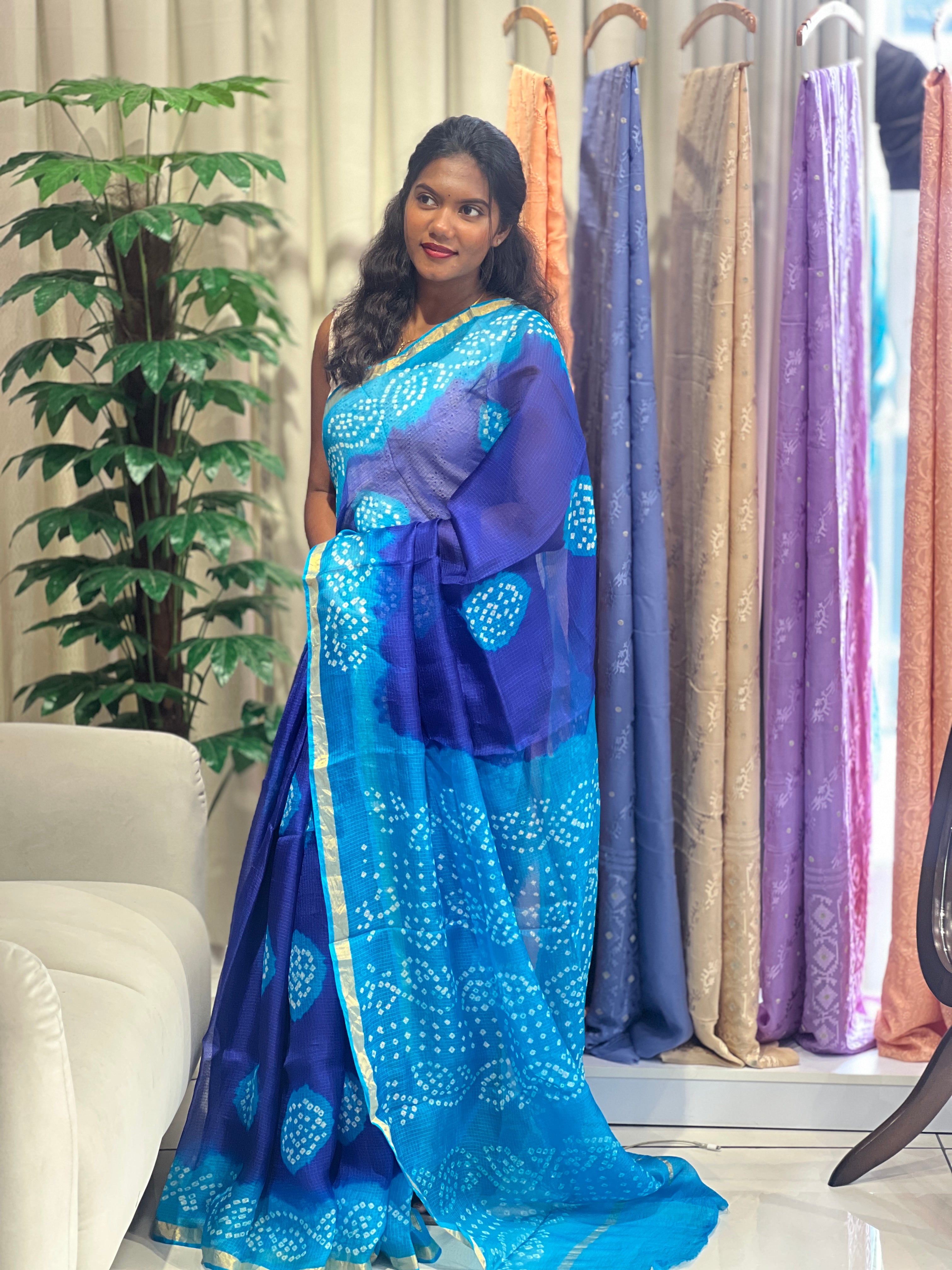 Lehar Pattern Tie & Dye Silky Kota Saree | MSB150