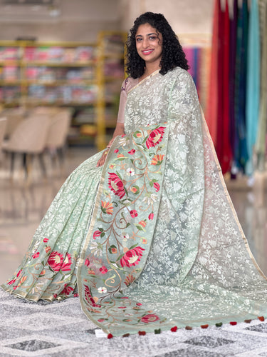 Jamdani Weaving Floral Embroidery Kora Organza Saree | RGD285