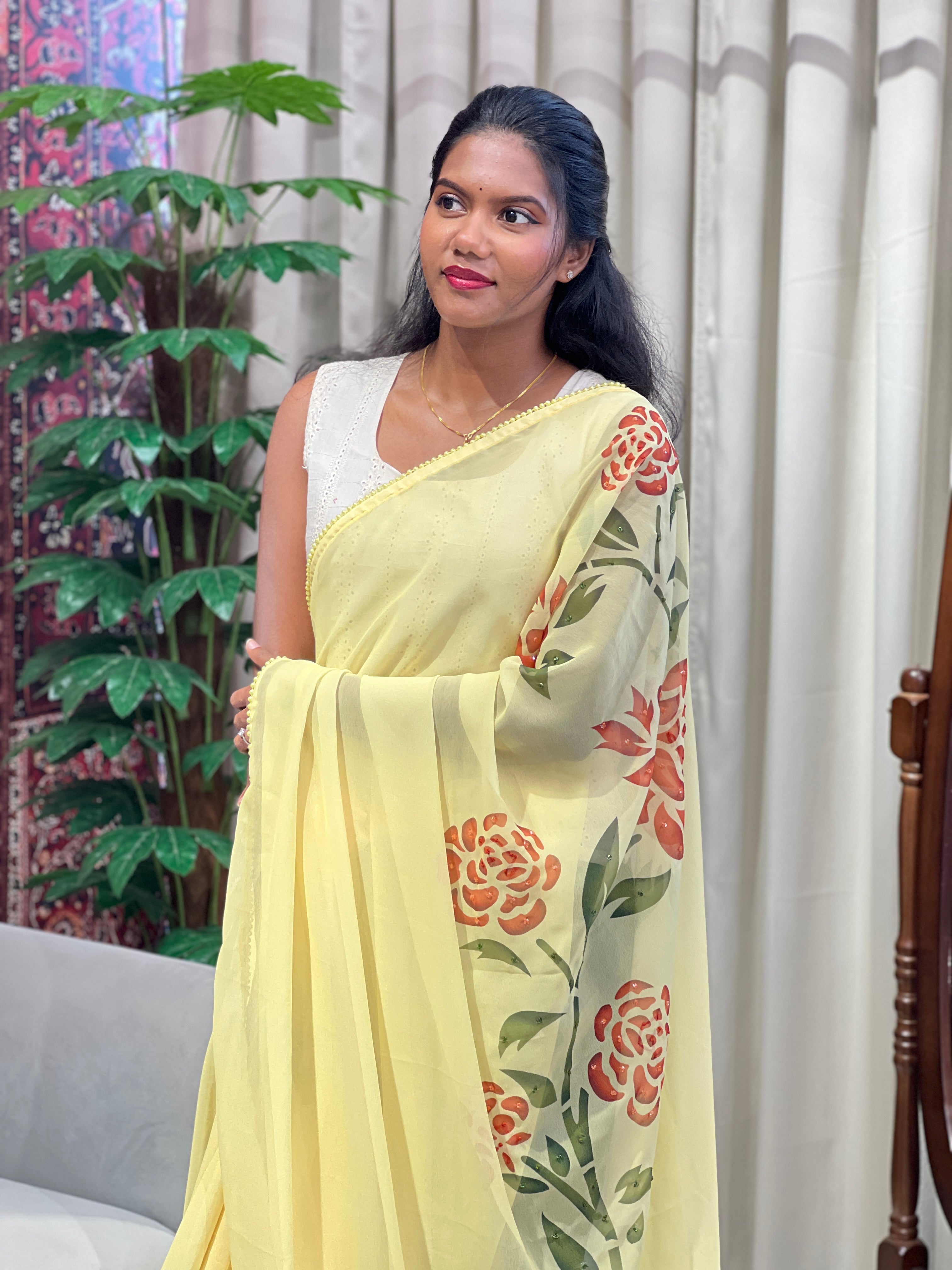 Floral Printed Georgette Saree | HT438