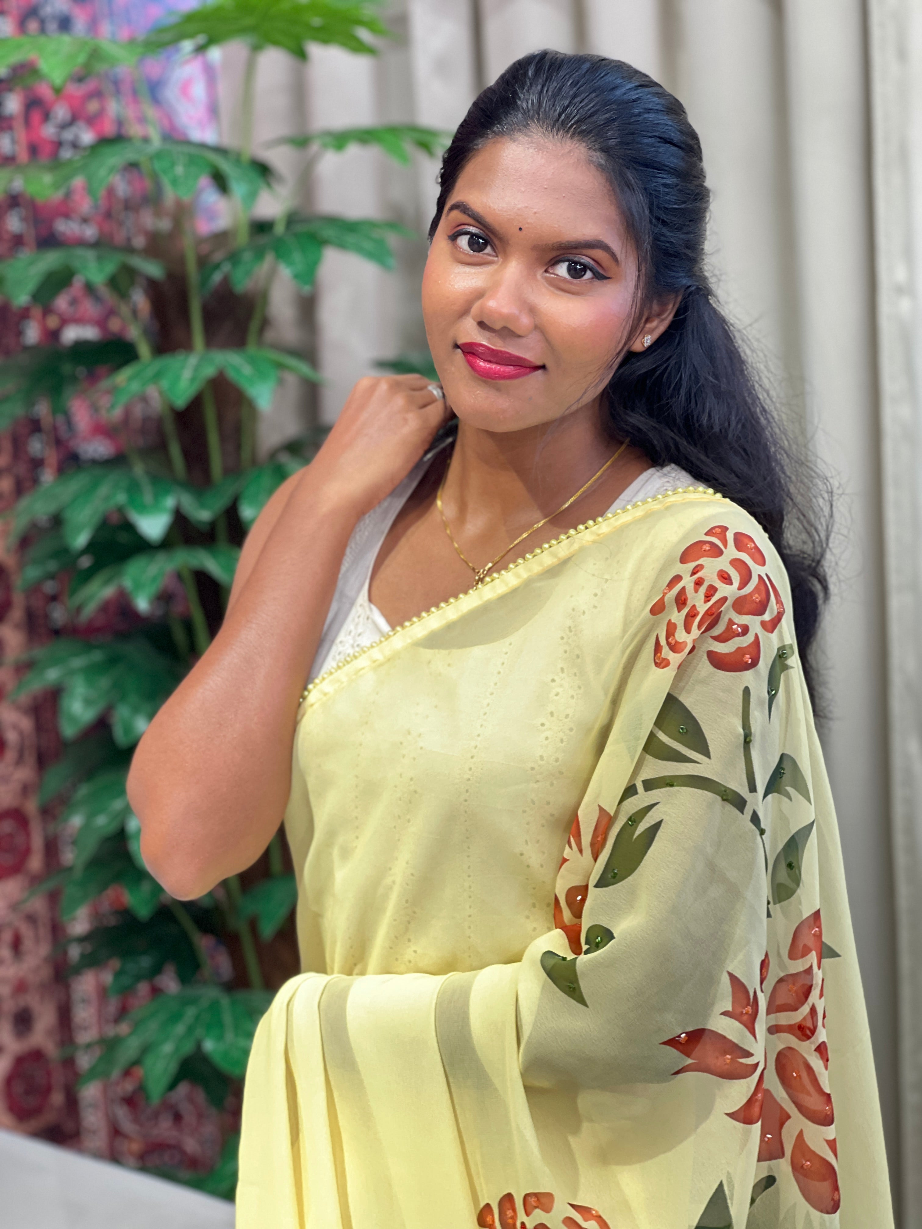 Floral Printed Georgette Saree | HT438