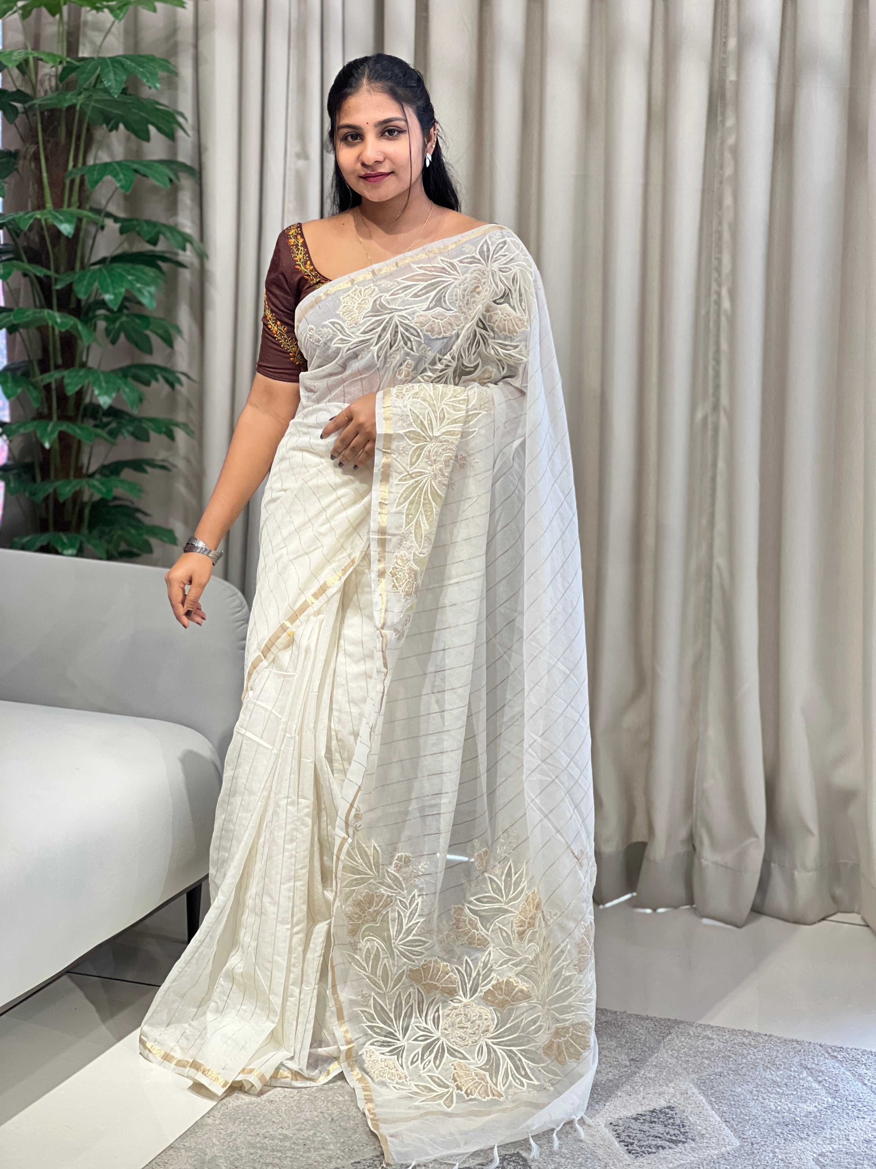 Applique Work & Zari Detailed Chanderi Saree | BLD1877