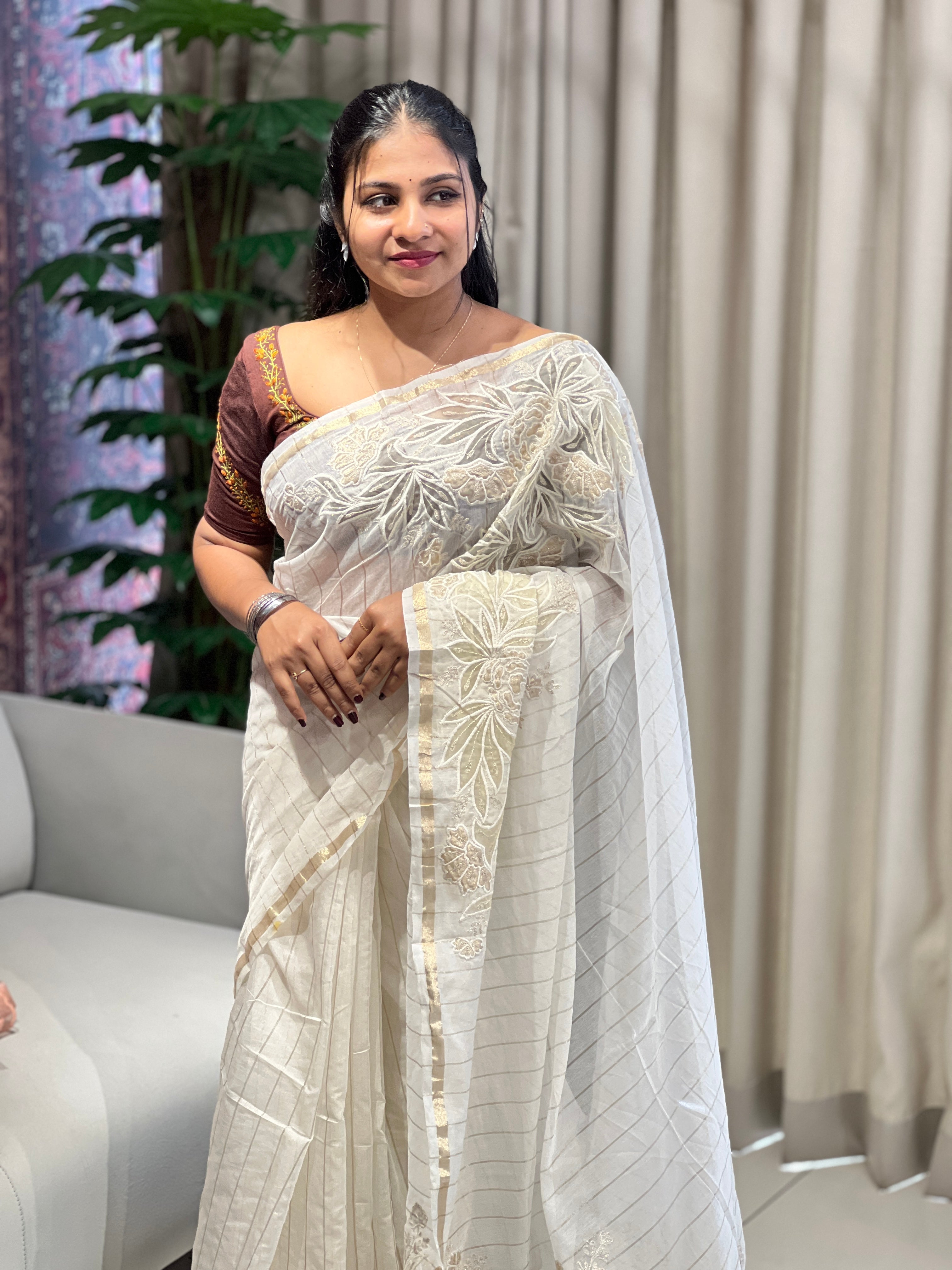 Applique Work & Zari Detailed Chanderi Saree | BLD1877