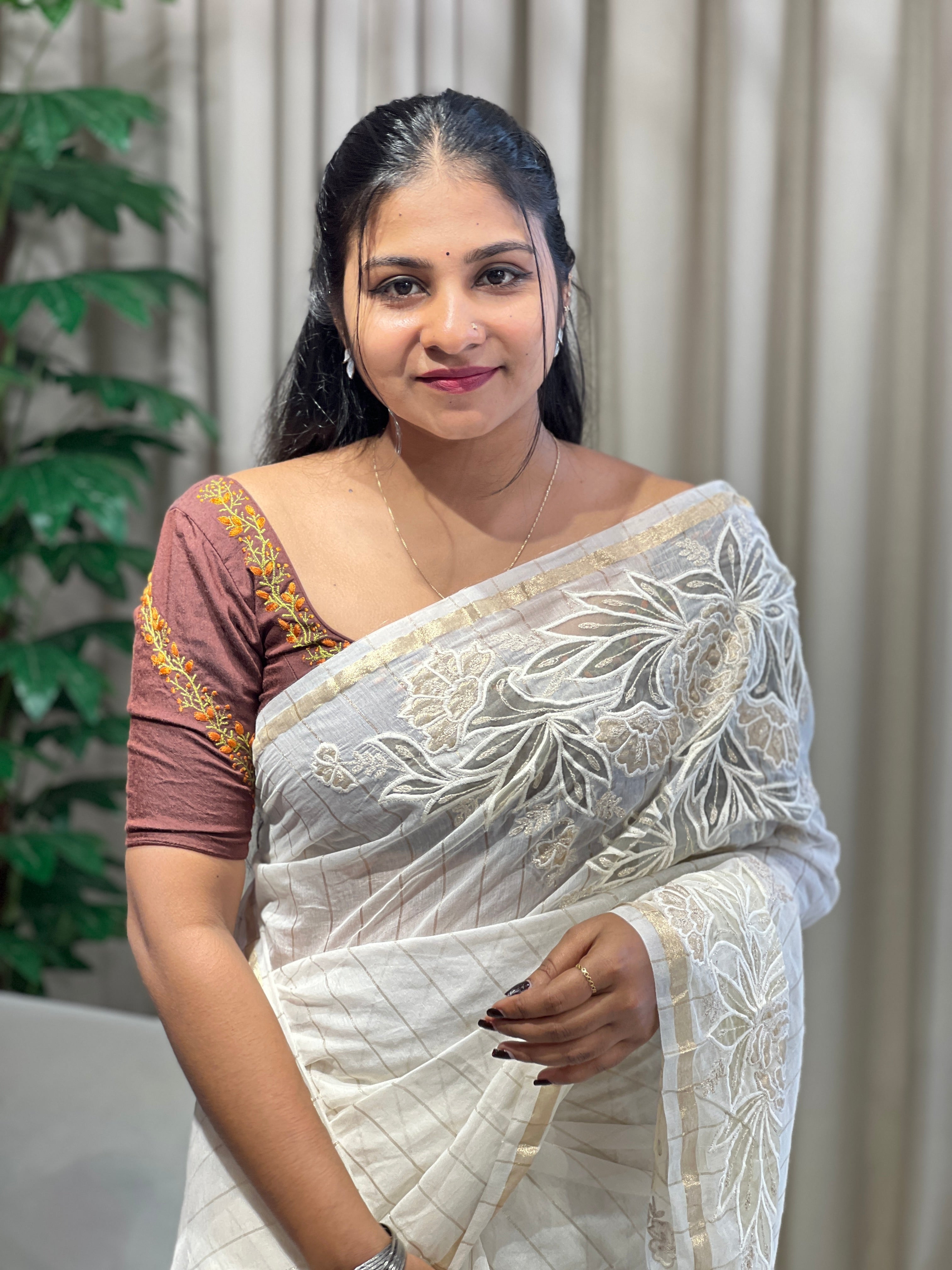 Applique Work & Zari Detailed Chanderi Saree | BLD1877