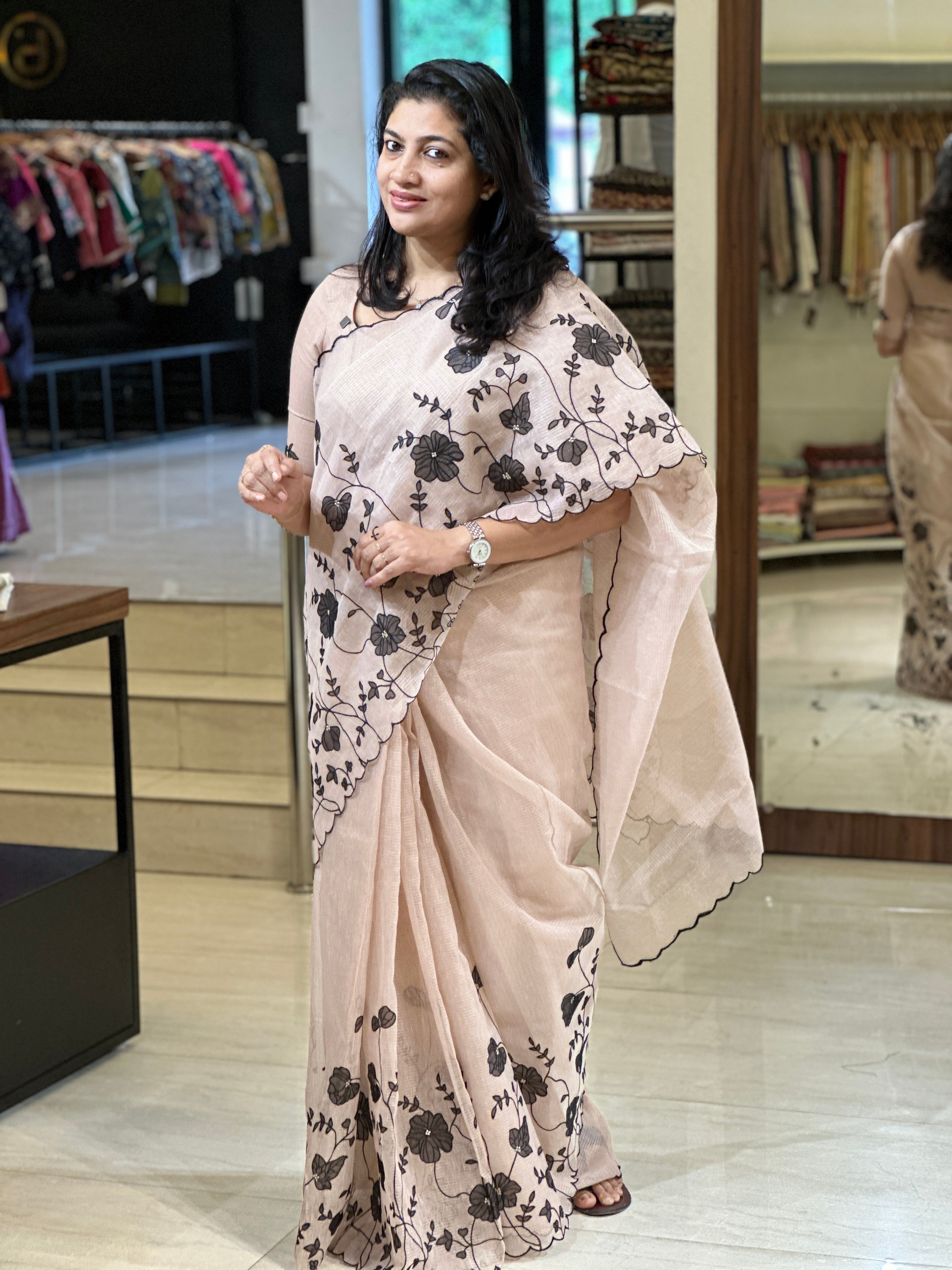 Floral Applique With Embroidery Detailed Supernet Kota Saree | BLD1464