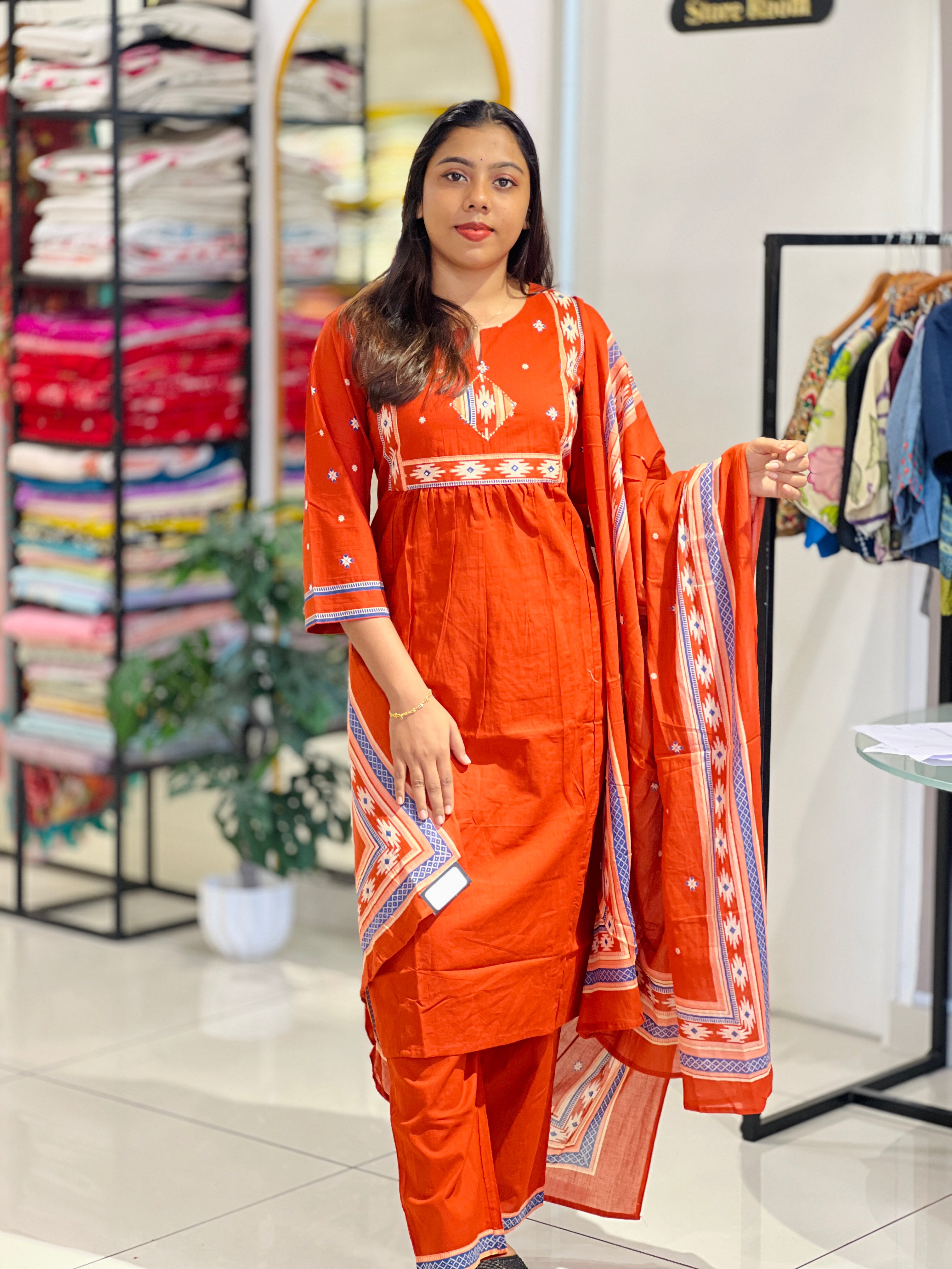 Ikkat Pattern Cotton Kurta Set | OMF180
