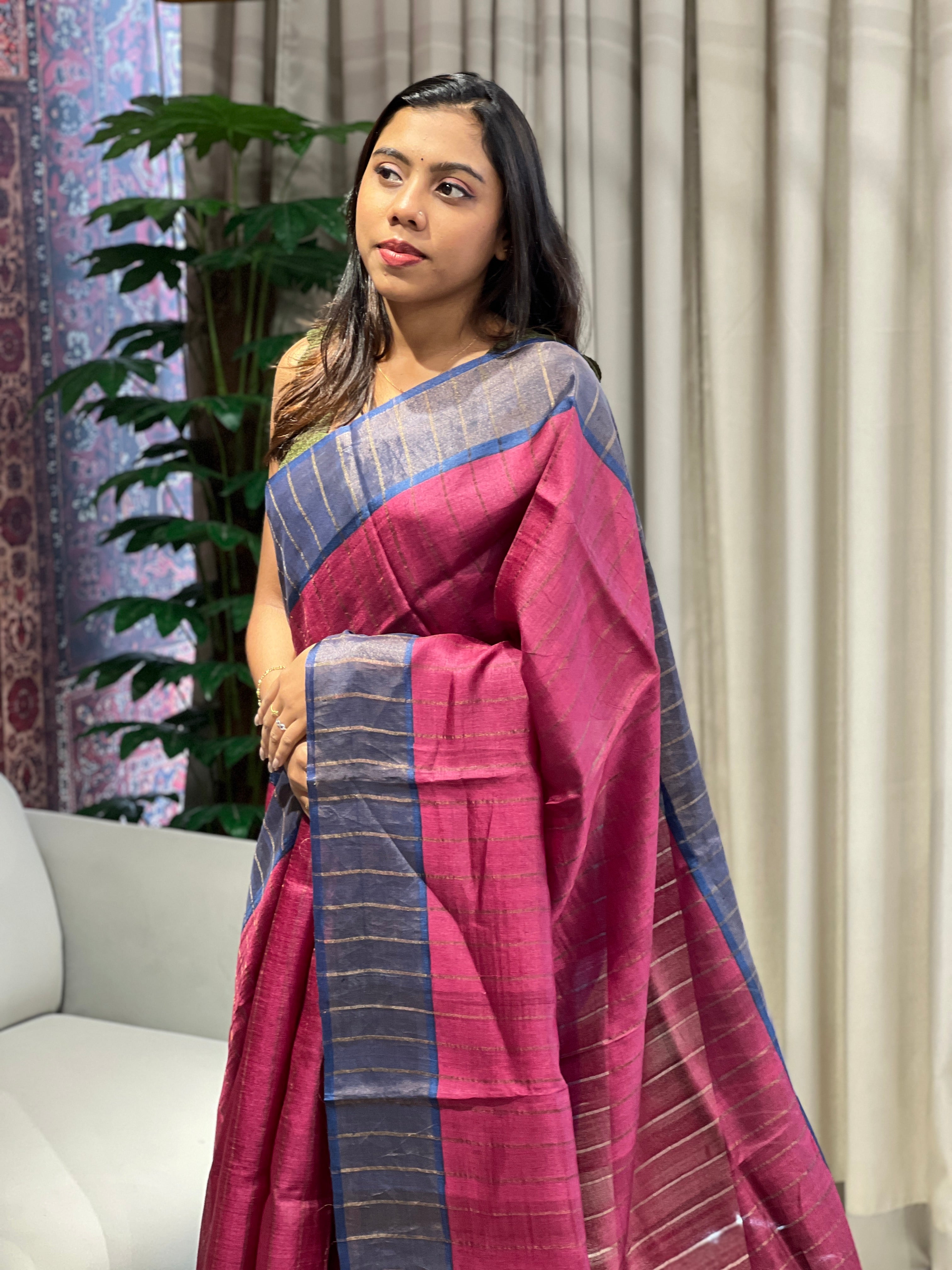 Zari Check Patterned Pure Tussar Saree | RGD767