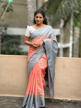 Kantha Weaving Style Tussur Finished Bhagalpuri Linen Saree | NHH210
