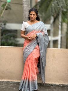 Kantha Weaving Style Tussur Finished Bhagalpuri Linen Saree | NHH210