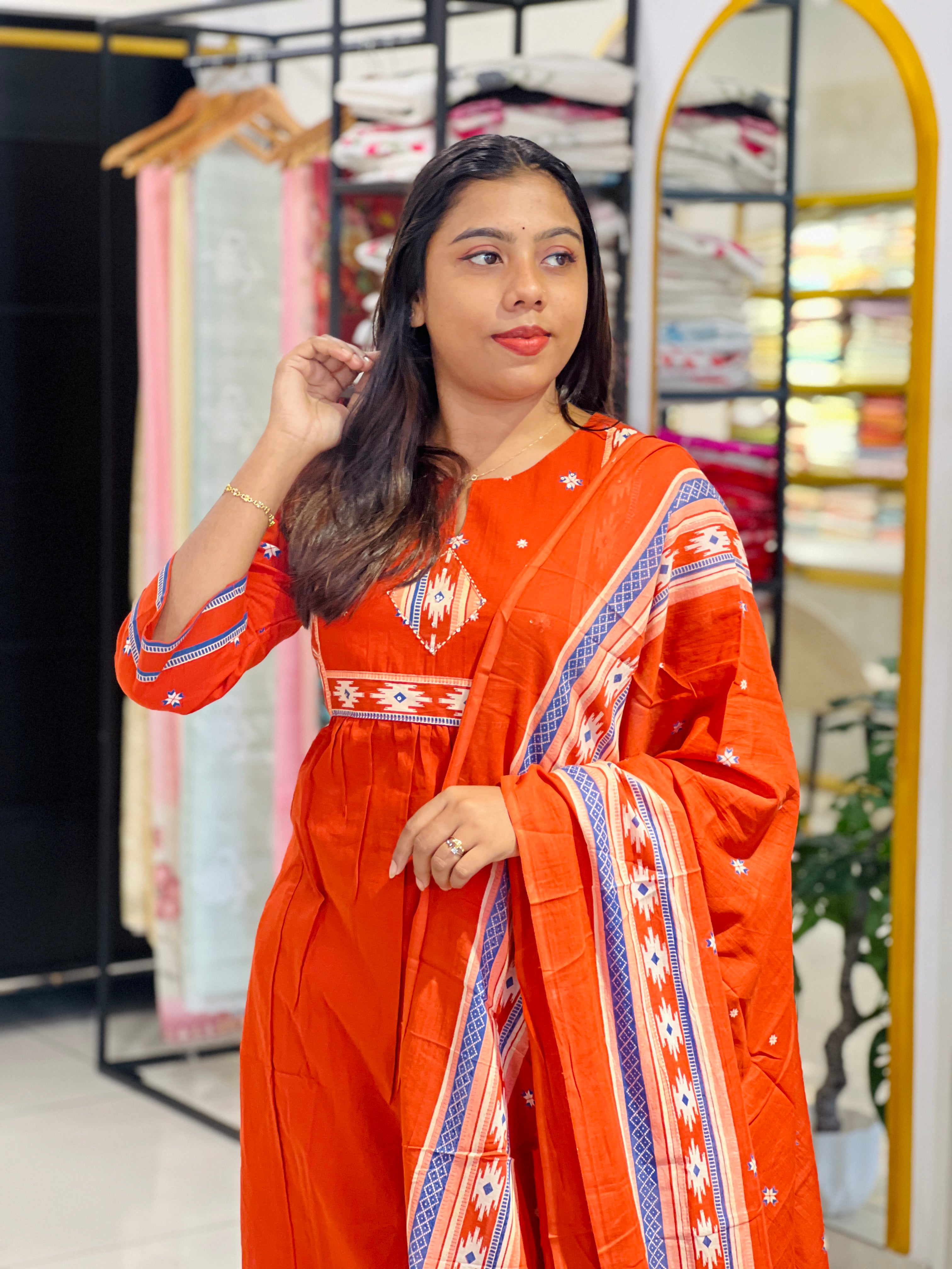 Ikkat Pattern Cotton Kurta Set | OMF180