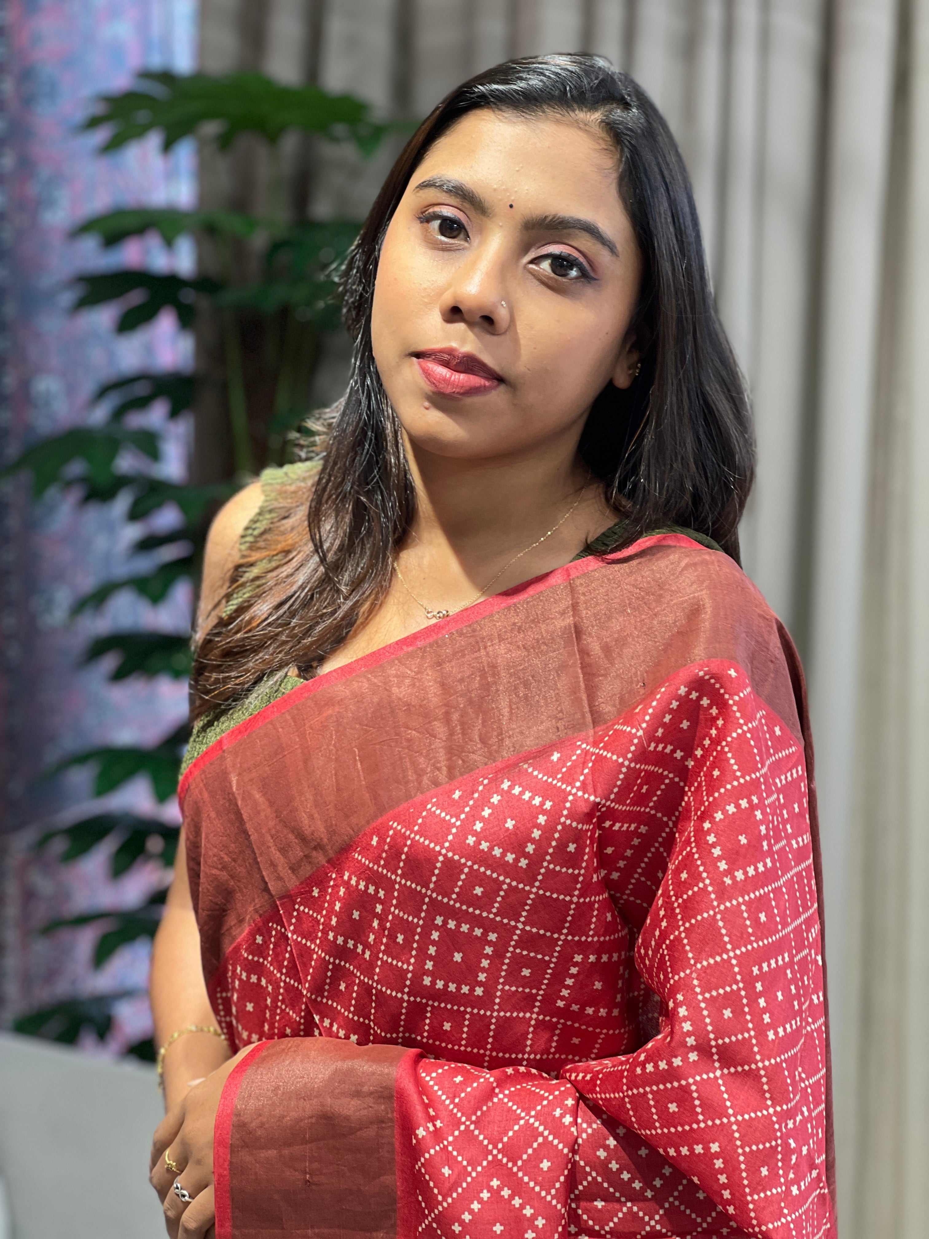 Discharge and Madhubani Printed Pure Tussar Saree | RGD774